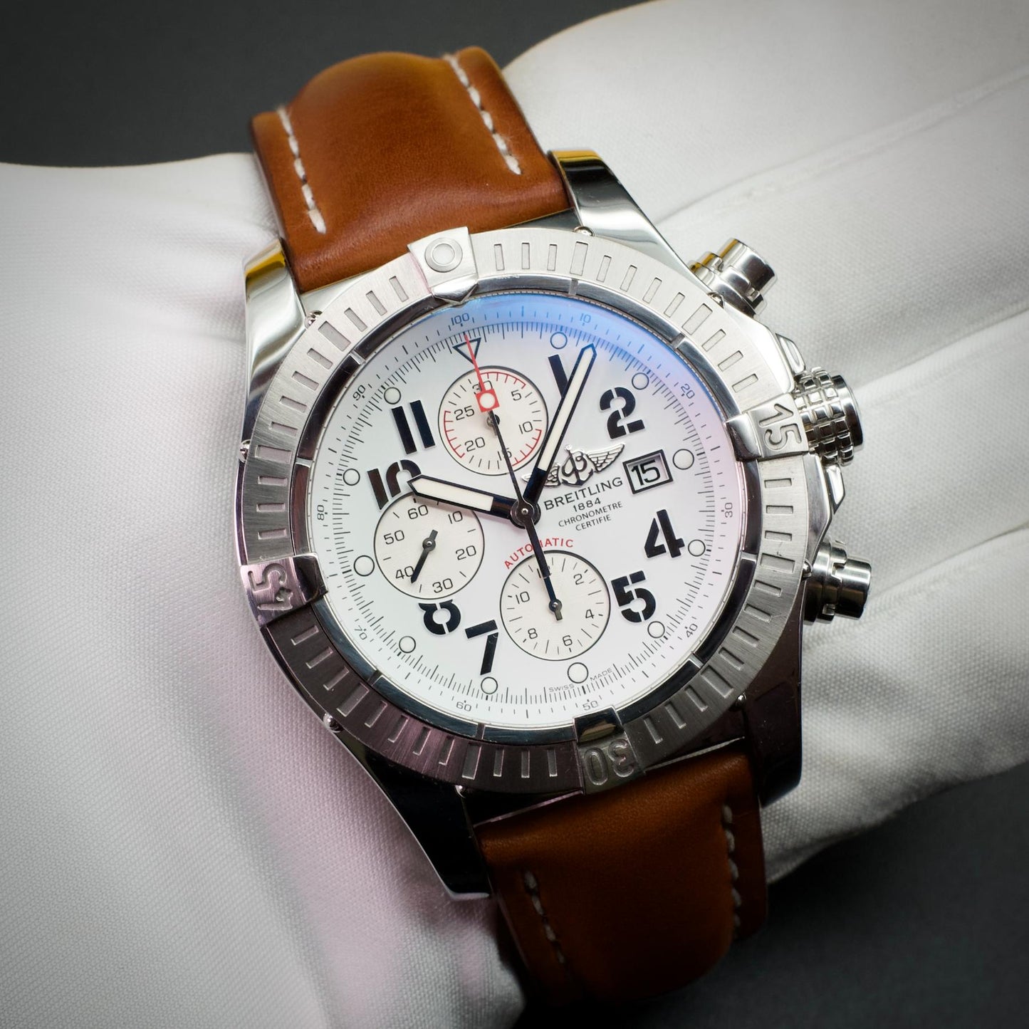 Breitling Super Avenger A1337011 48mm White Dial Steel Bracelet Box Papers