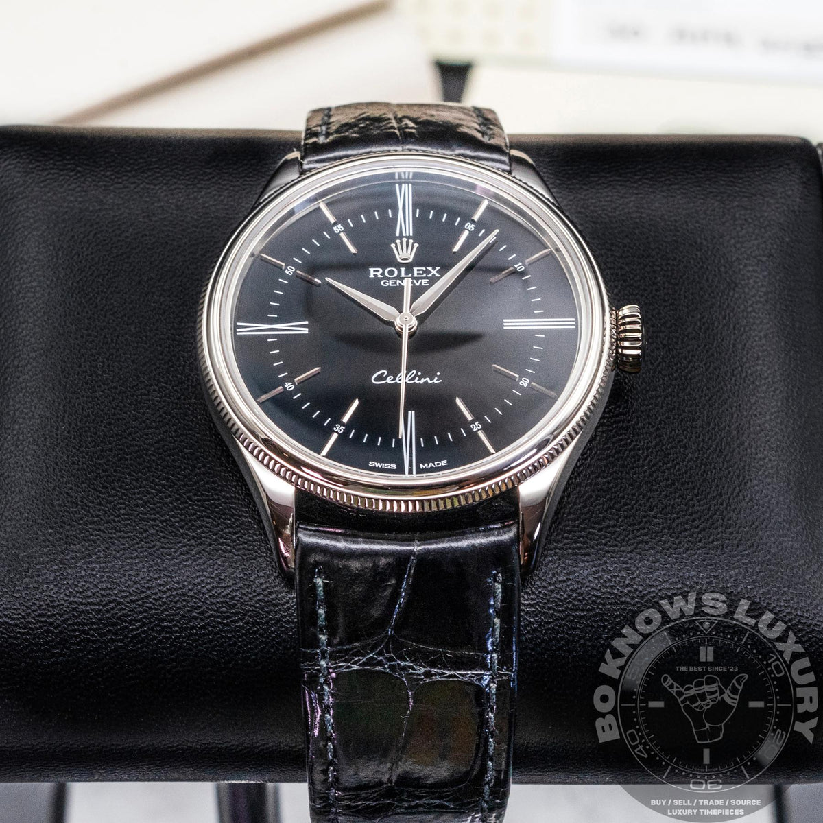 Rolex Cellini Time 50509 39mm 18K White Gold Black Roman Dial Box Papers CPO