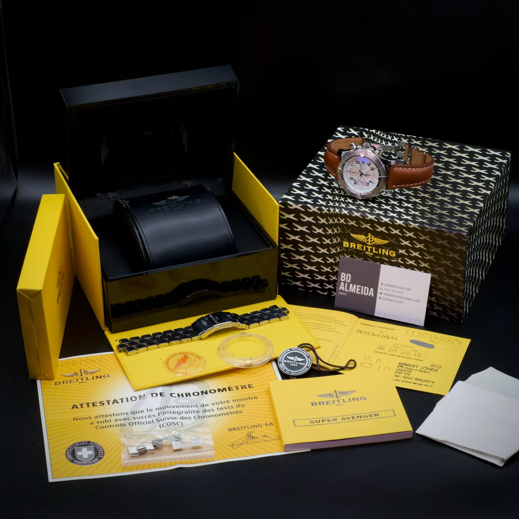 Breitling Super Avenger A1337011 48mm White Dial Steel Bracelet Box Papers