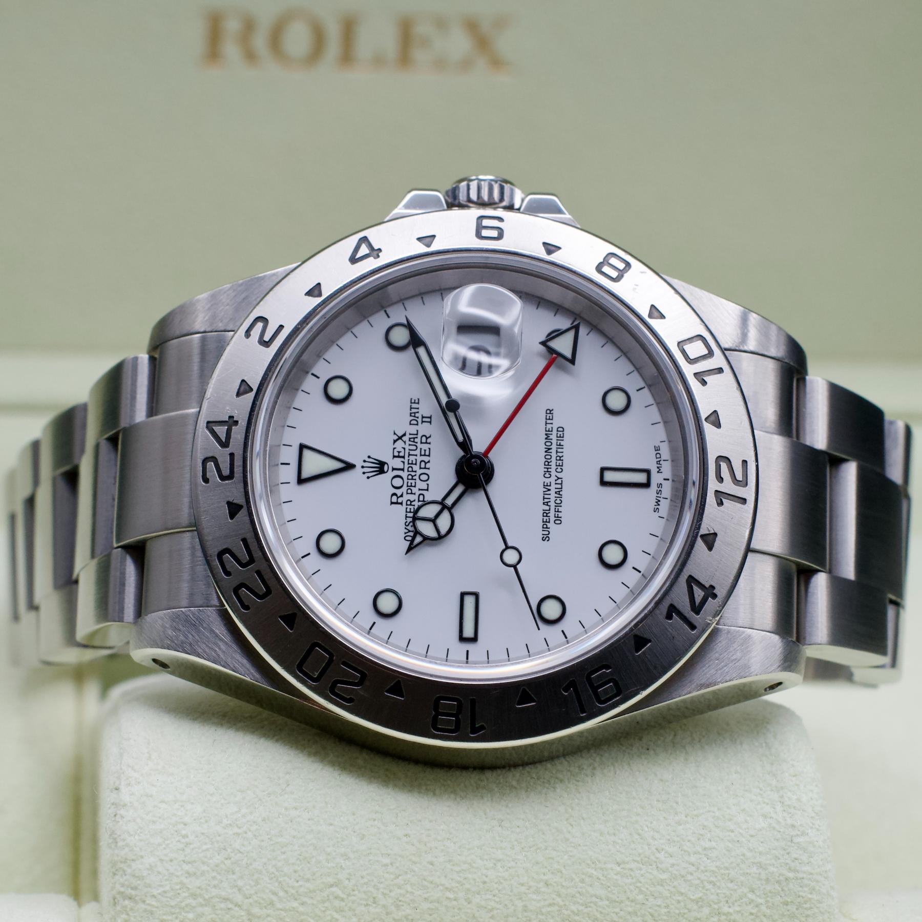 Rolex Explorer II 16570 Polar White Dial 40mm Steel Bracelet Box Year 1999