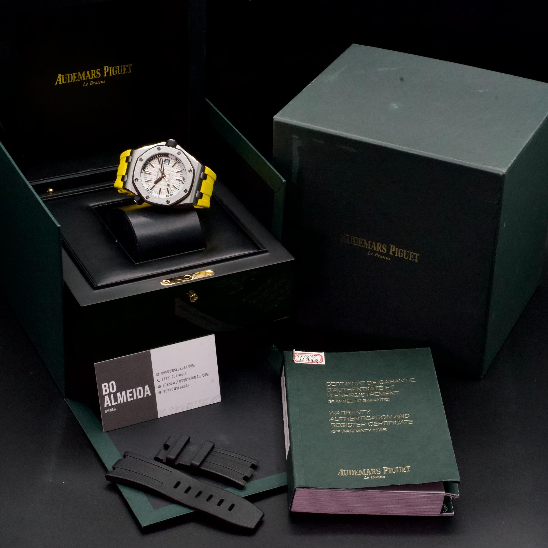 Audemars Piguet 15710ST Royal Oak with yellow strap