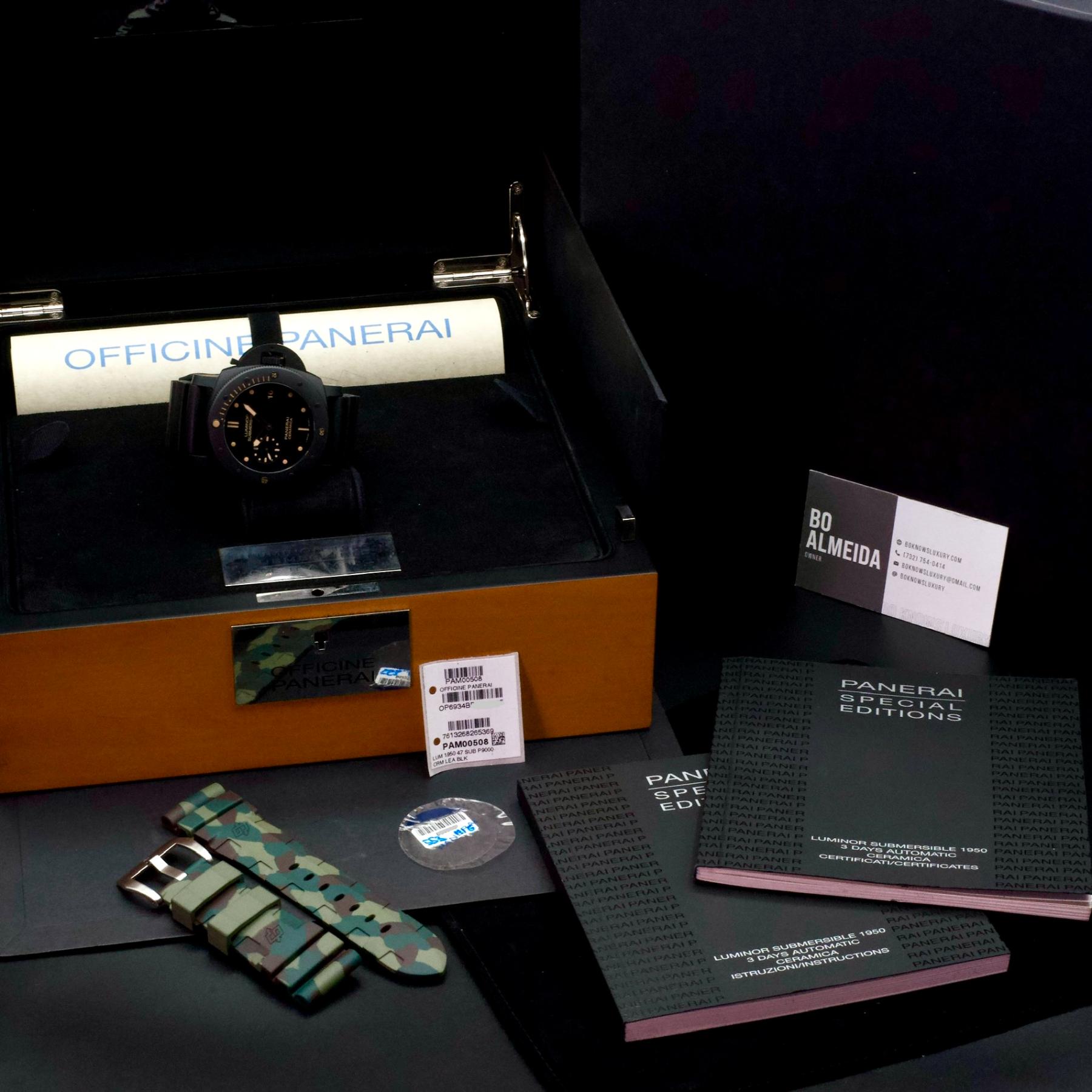 Panerai PAM00508 Submersible Ceramica 47mm Black Ceramic Camo Ltd 1000 B&P