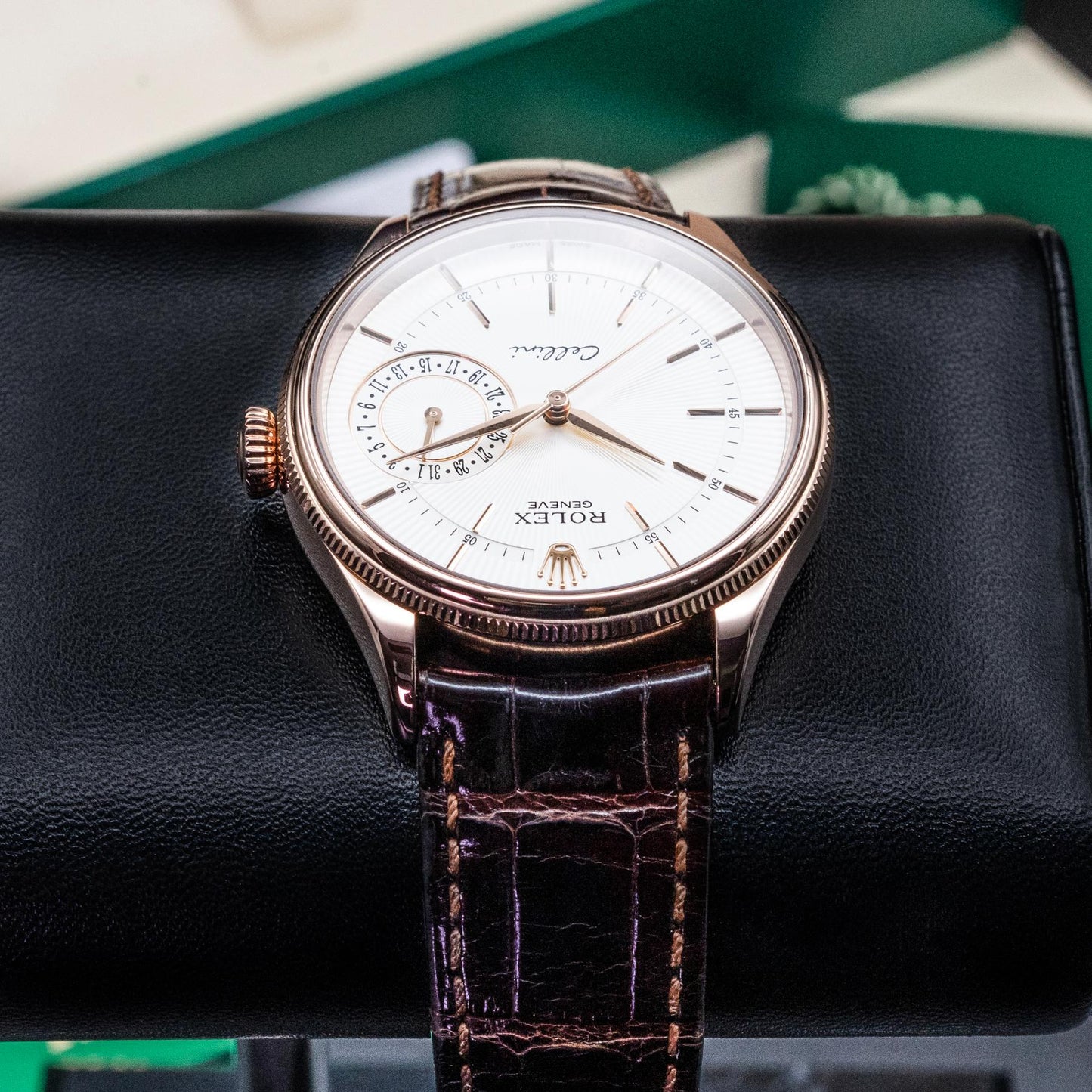 Rolex Cellini Date 50515 39mm Everose Gold Silver Guilloche Dial Box Papers 2018