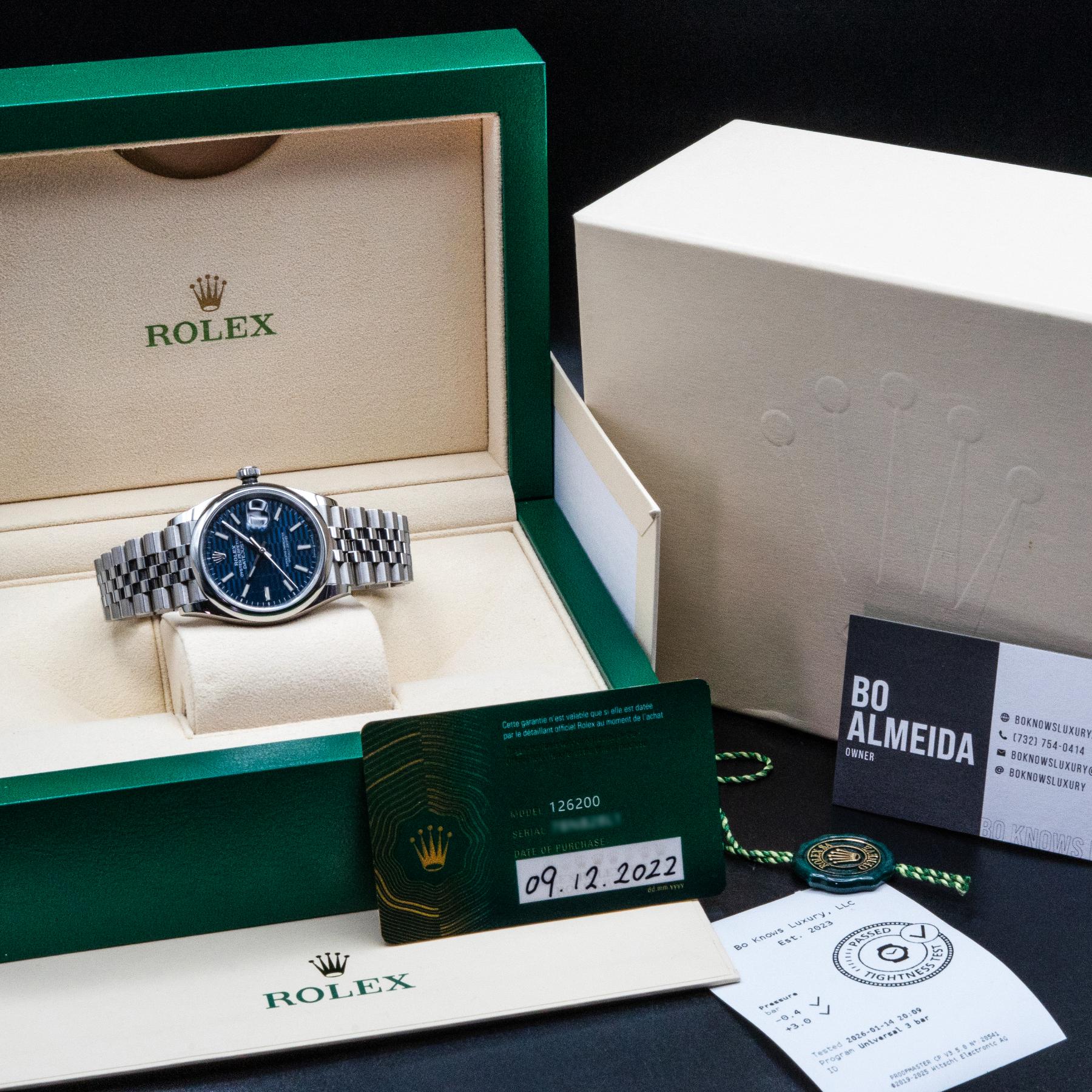 Rolex Datejust 126200 36mm Blue Motif Dial 2022