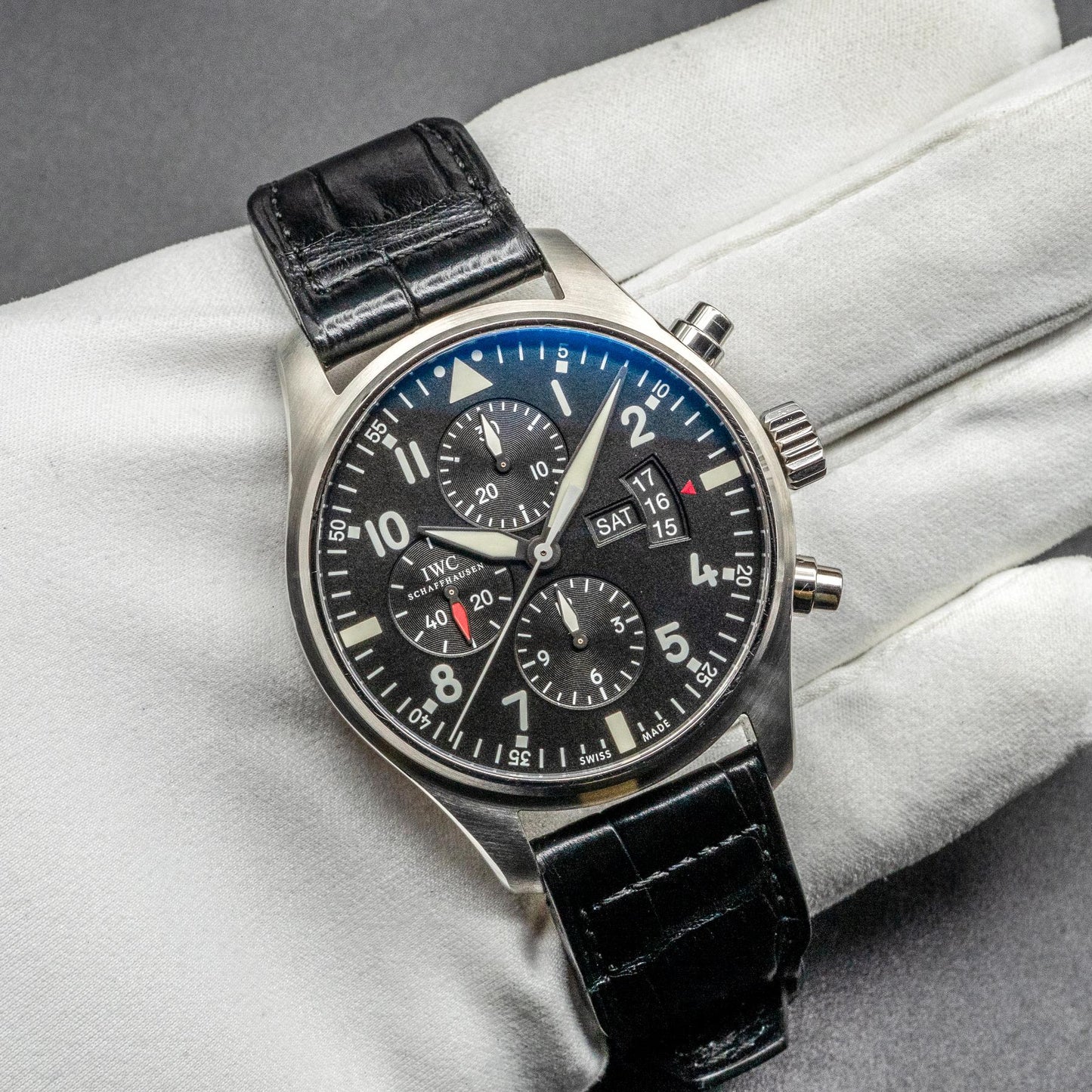 IWC Pilot's Watch Chronograph IW377701 43mm Steel Black Dial Box Papers 2014