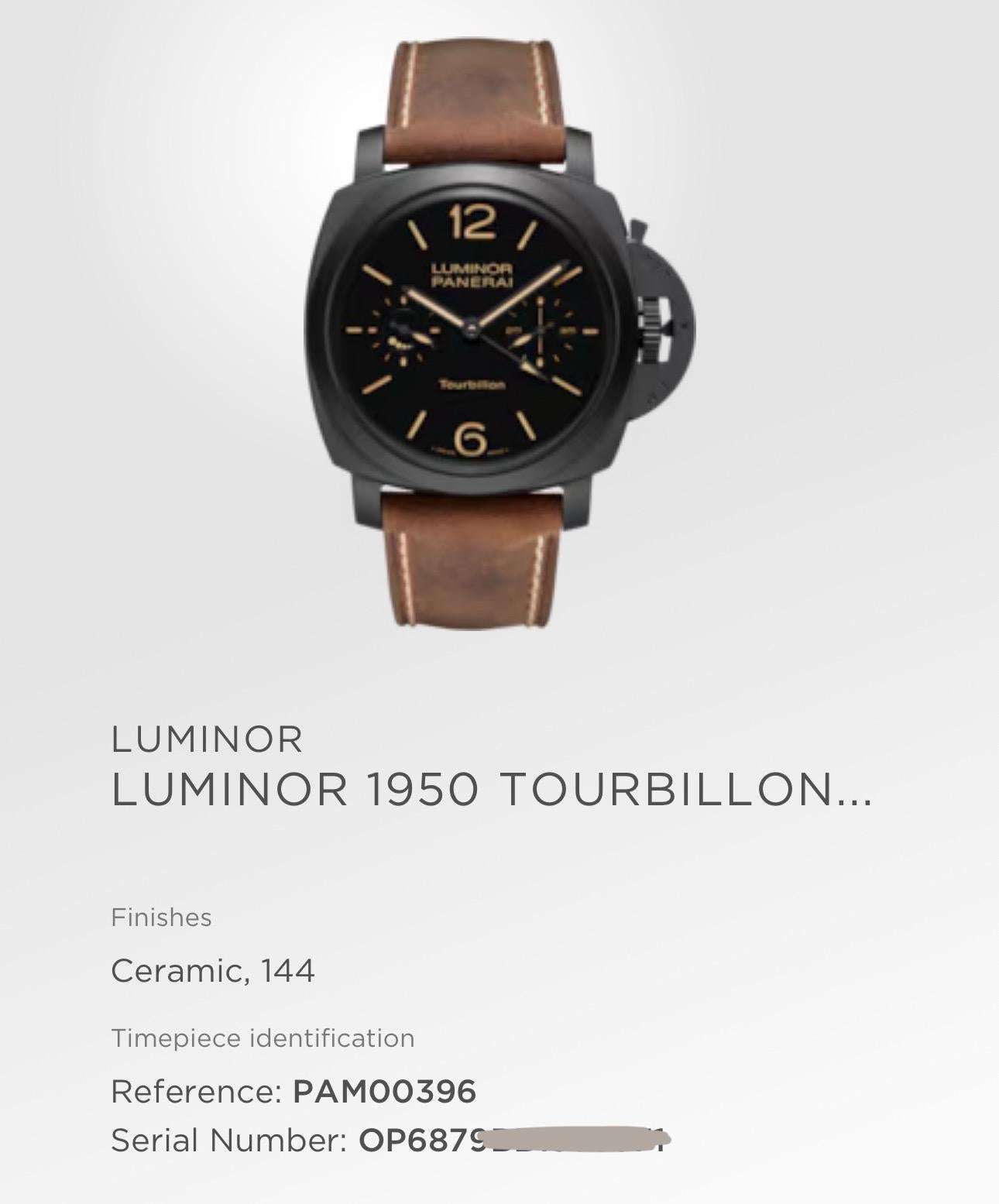 Panerai Luminor 1950 Tourbillon GMT PAM00396 48mm Ceramic Ltd 100 Pcs