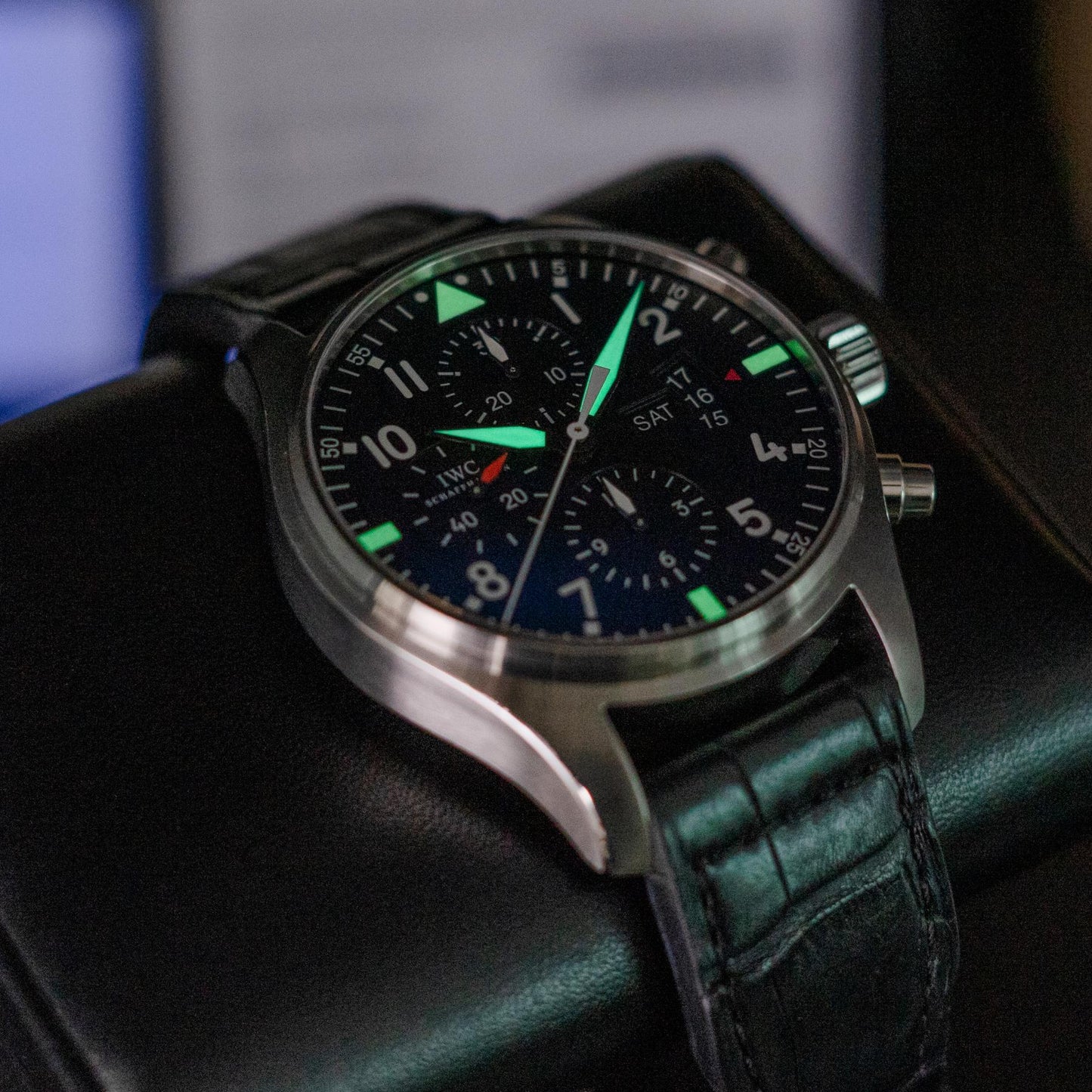 IWC Pilot's Watch Chronograph IW377701 43mm Steel Black Dial Box Papers 2014