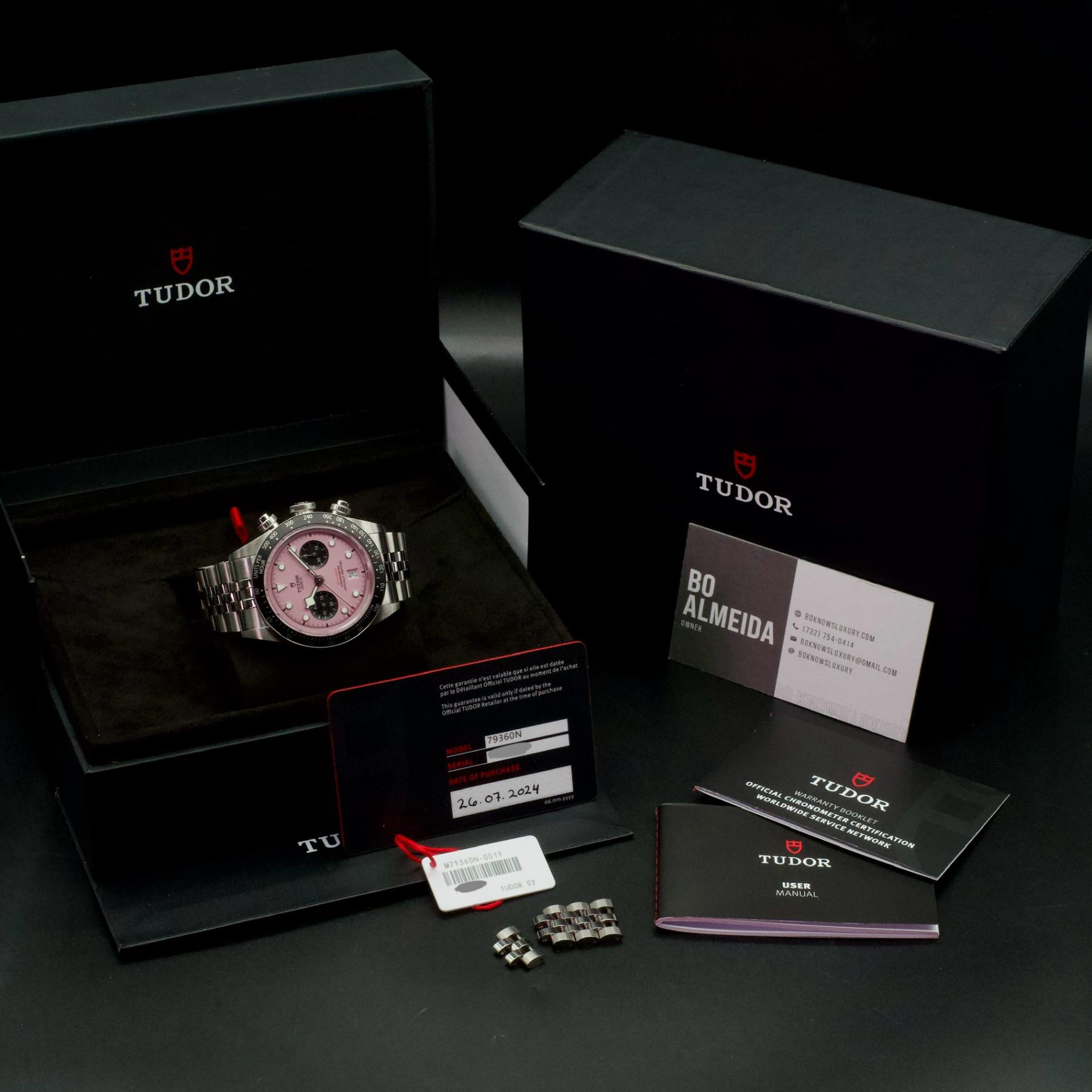 Tudor Black Bay Chrono M79360N-0019 41mm Pink Dial Steel Bracelet Box Papers