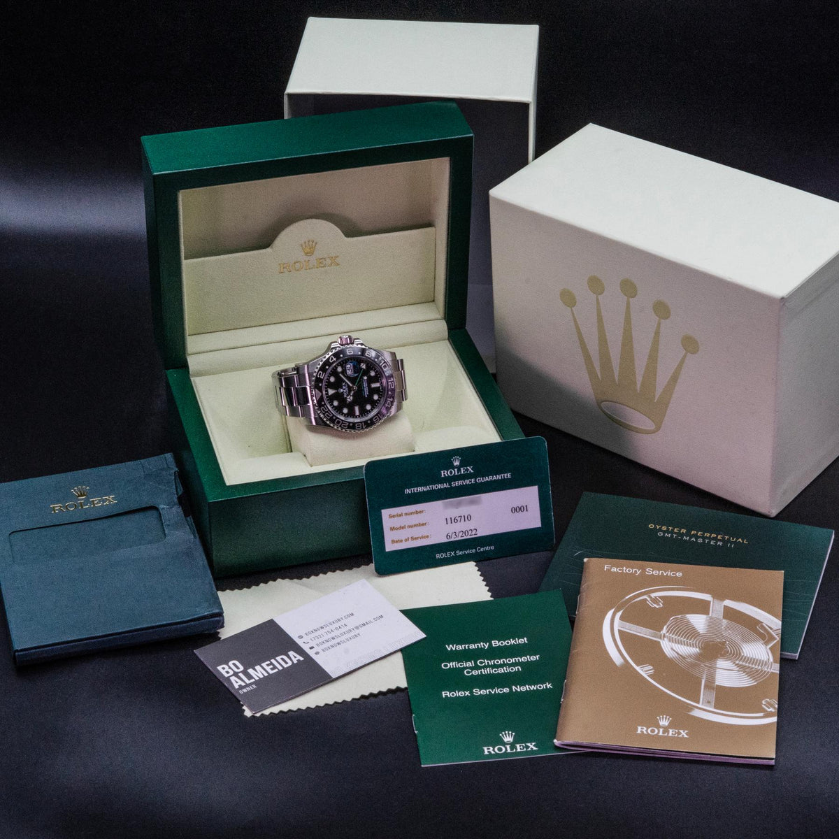 Rolex GMT-Master II 116710LN 40mm Steel Black Dial Box Service Card