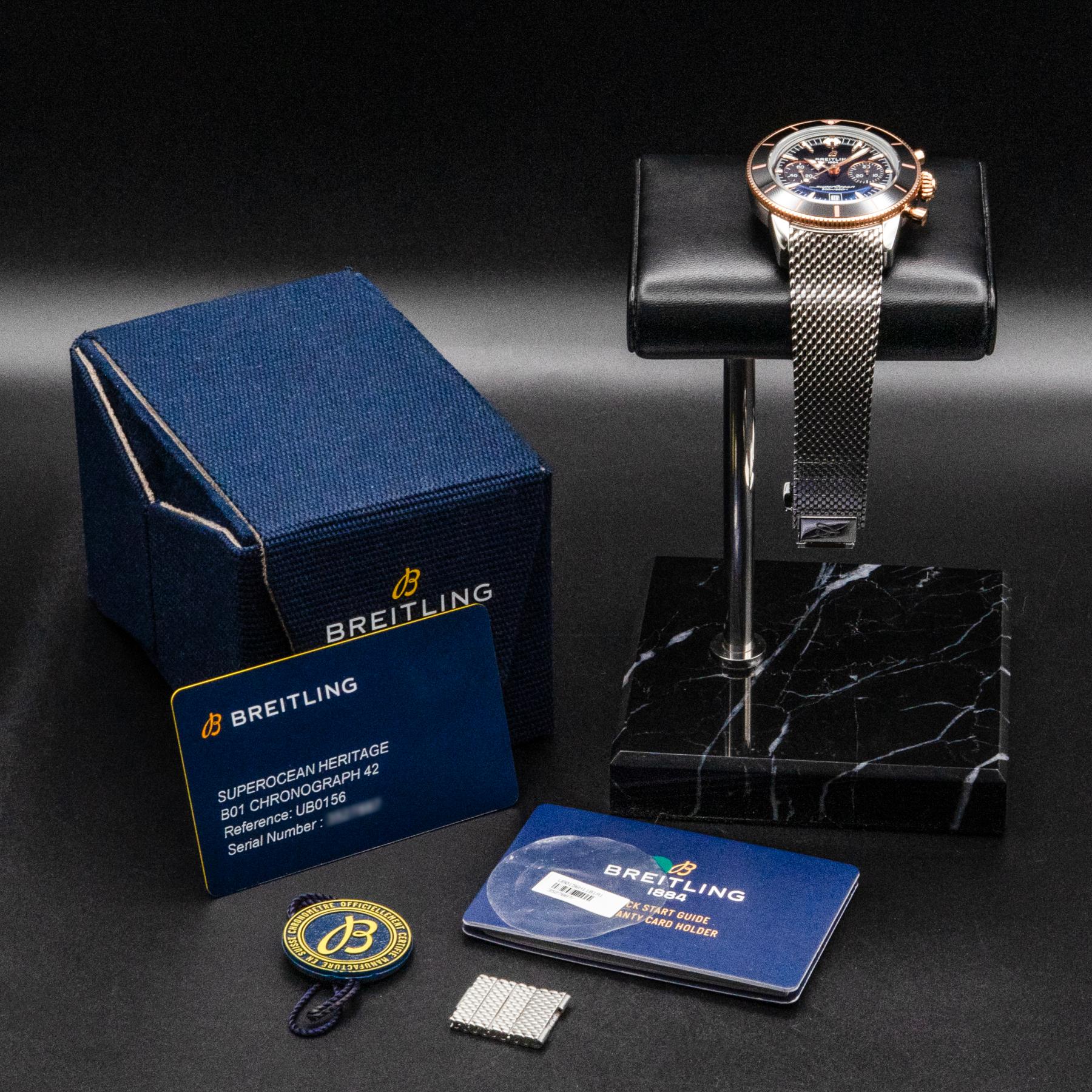 Breitling Superocean Heritage B01 Chronograph 42mm Steel Black Mesh Papers