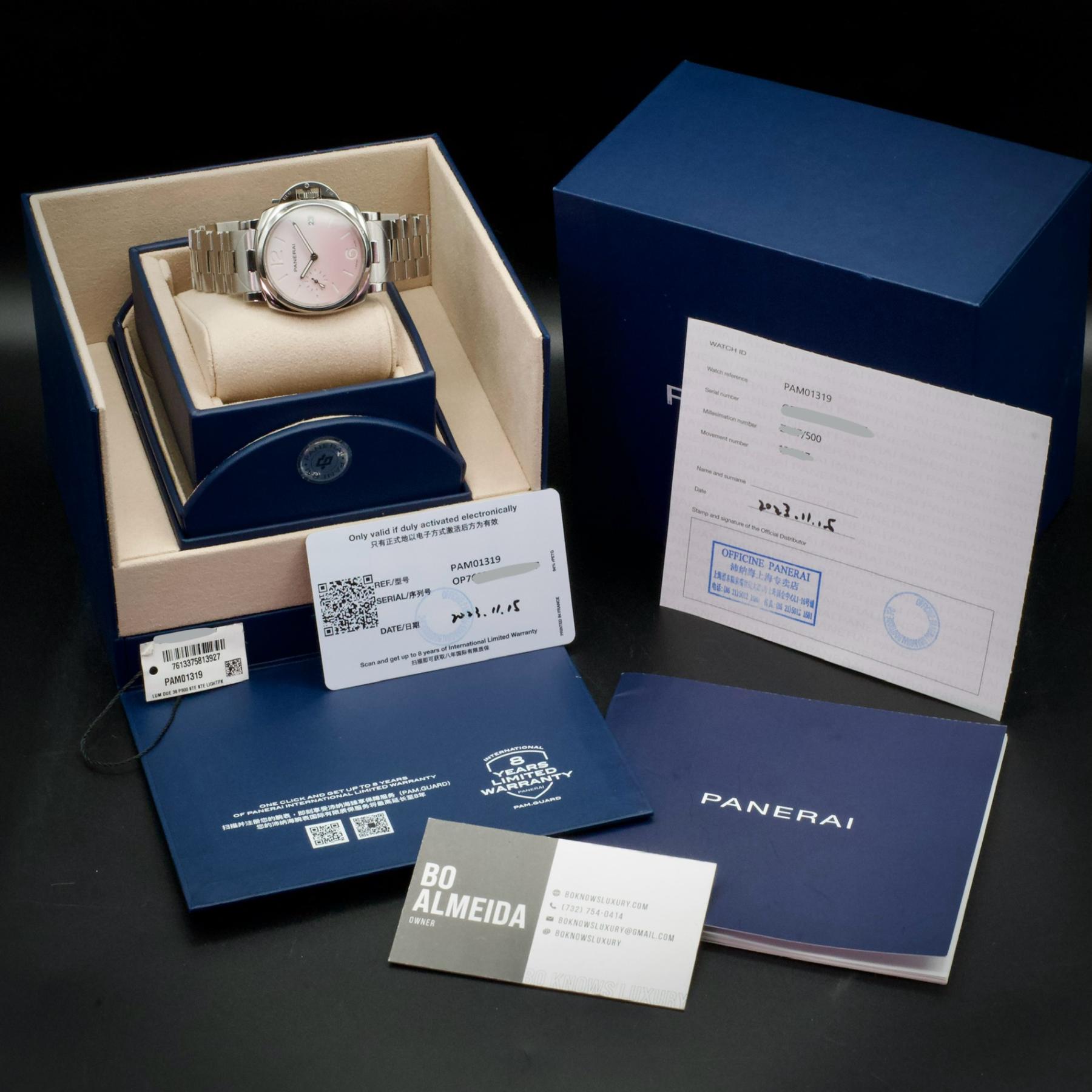 Panerai PAM01319 Luminor Due Pastello 38mm Pink Gradient Steel Bracelet