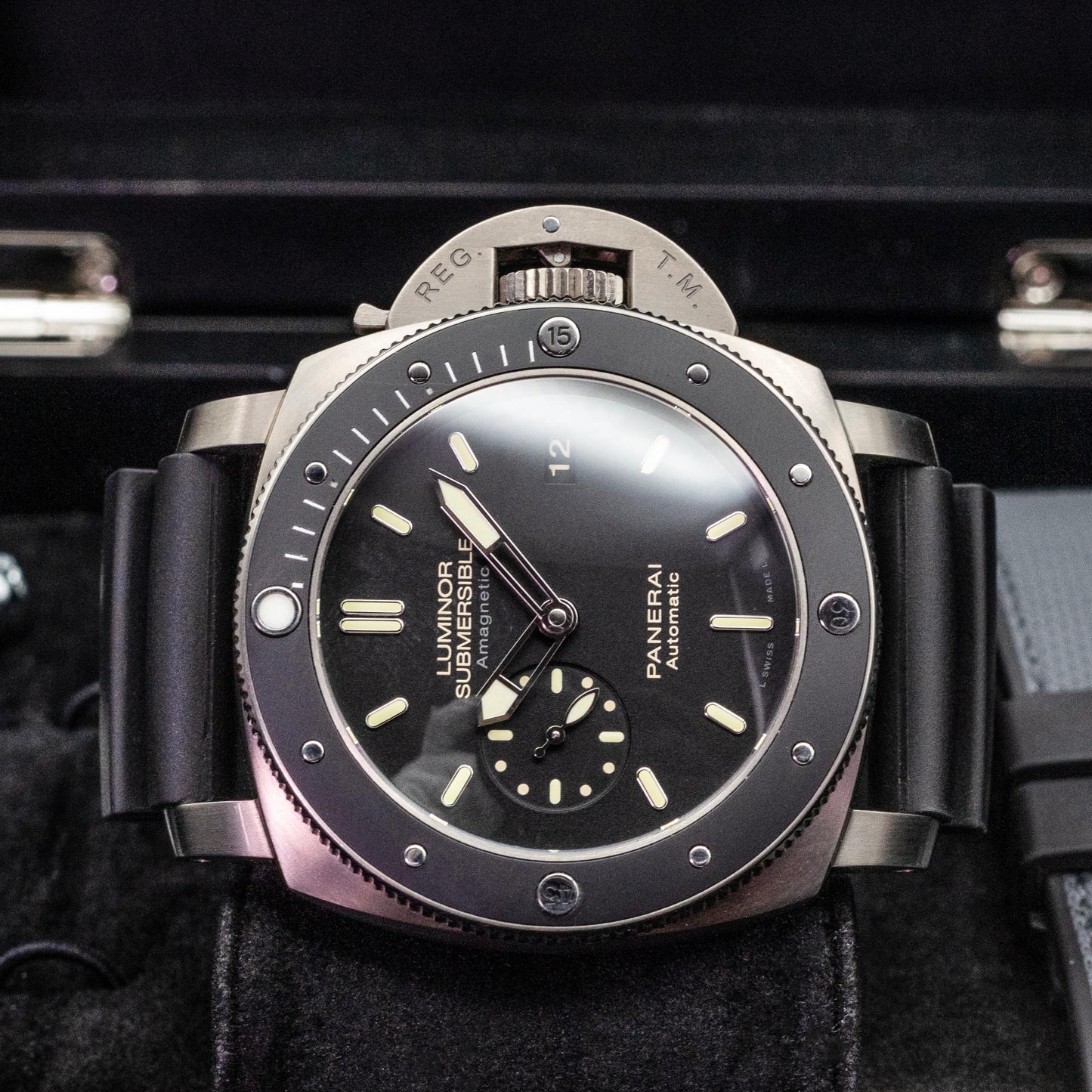 Panerai Luminor Submersible PAM00389 47mm Titanium Black Dial Box Papers 2015