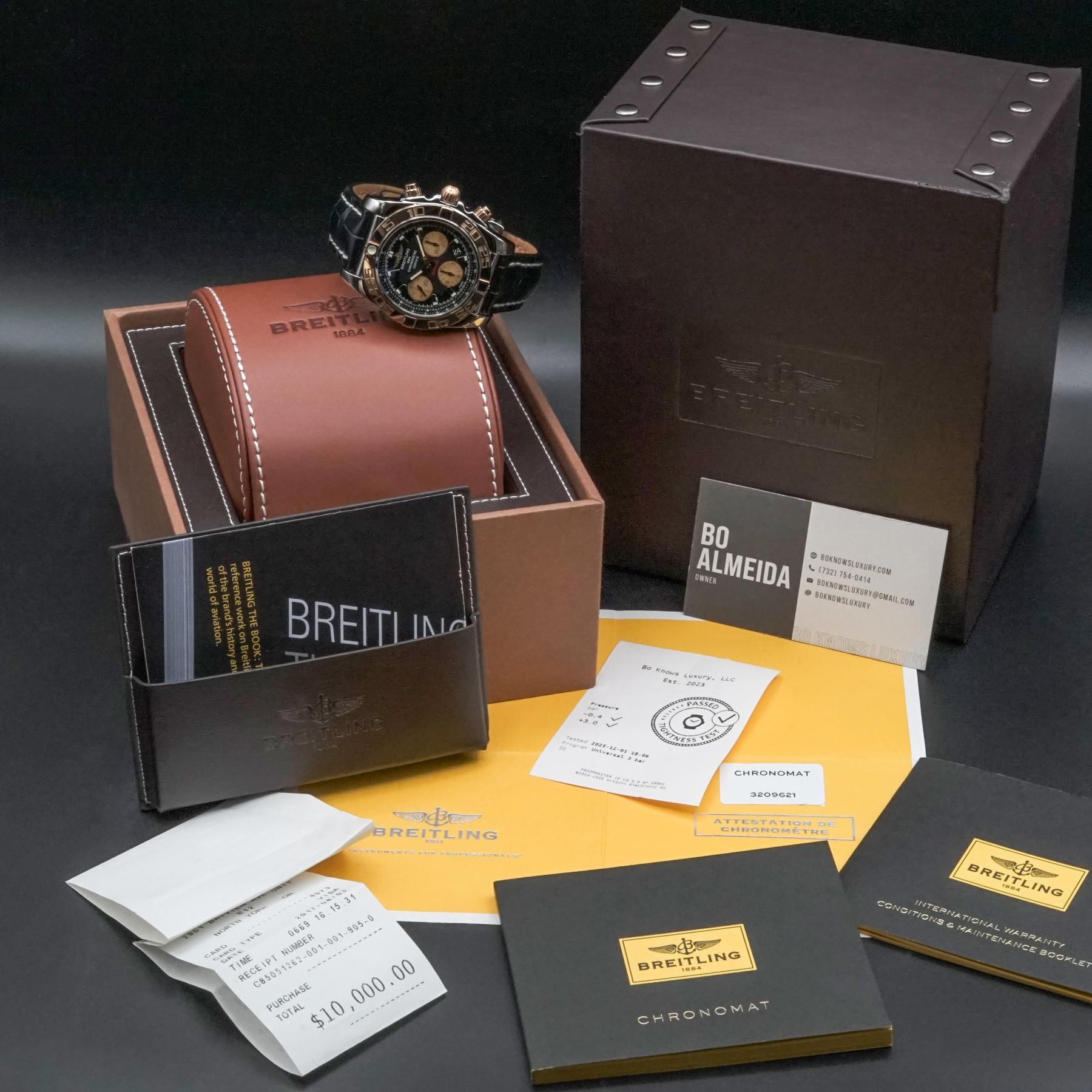 Breitling Chronomat 44 CB011012 Two Tone Rose Gold Black Dial 44mm Box Manual