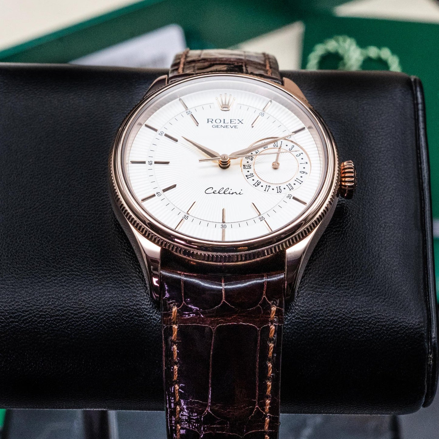 Rolex Cellini Date 50515 39mm Everose Gold Silver Guilloche Dial Box Papers 2018