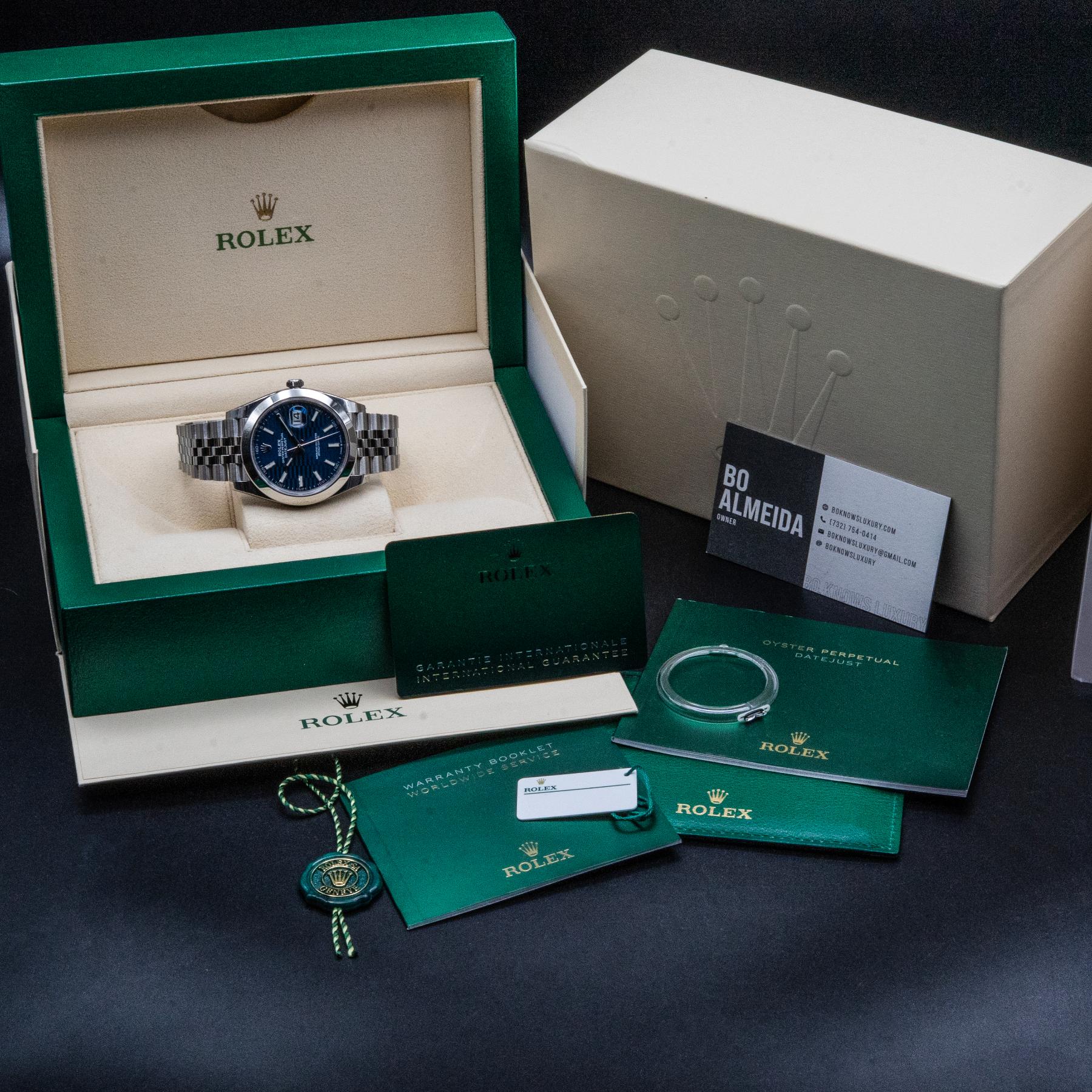Rolex Datejust 41 126300 Steel Blue Fluted Motif Dial Box Papers 2022