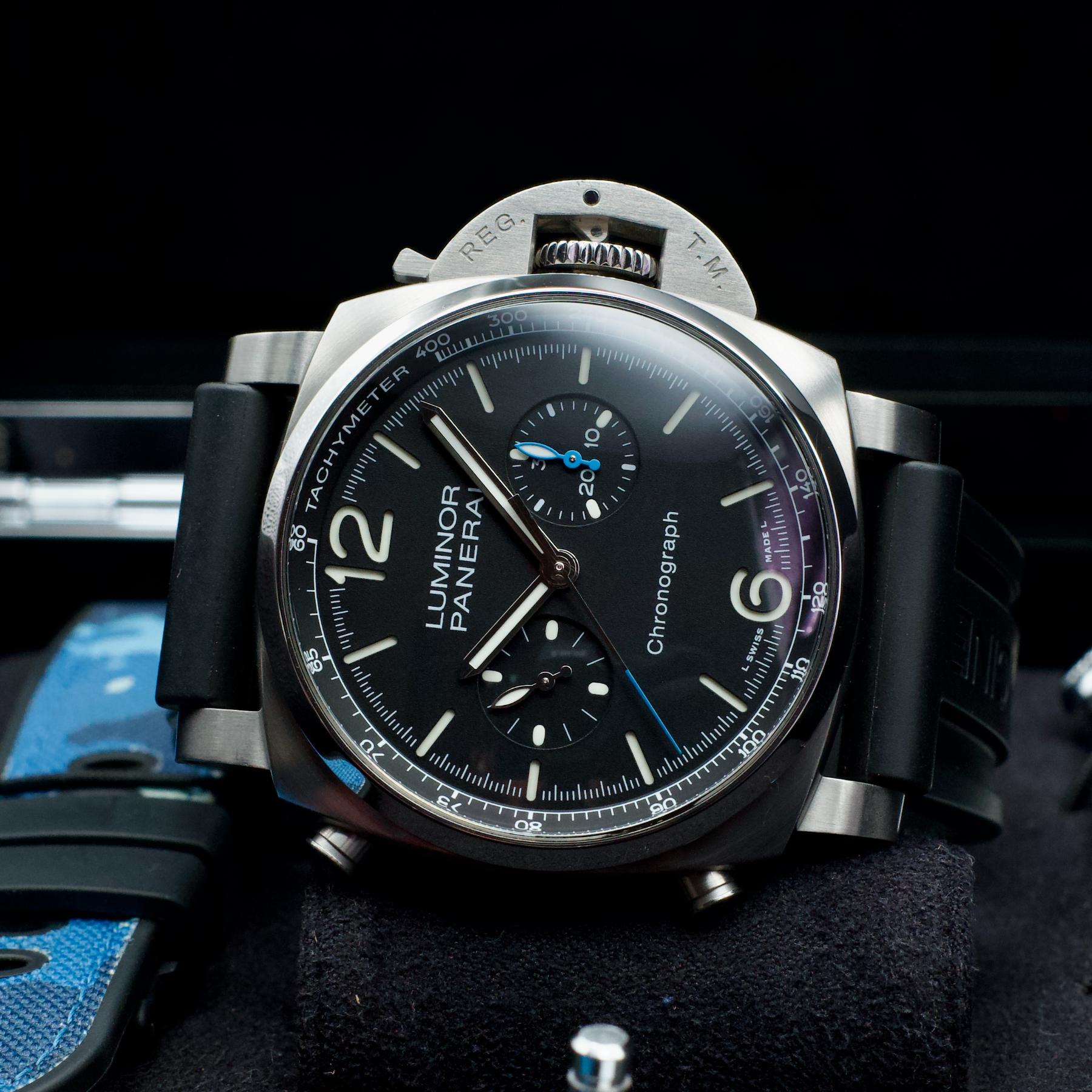 Panerai PAM01109 Luminor Chrono Steel Black Dial 44mm Box Papers