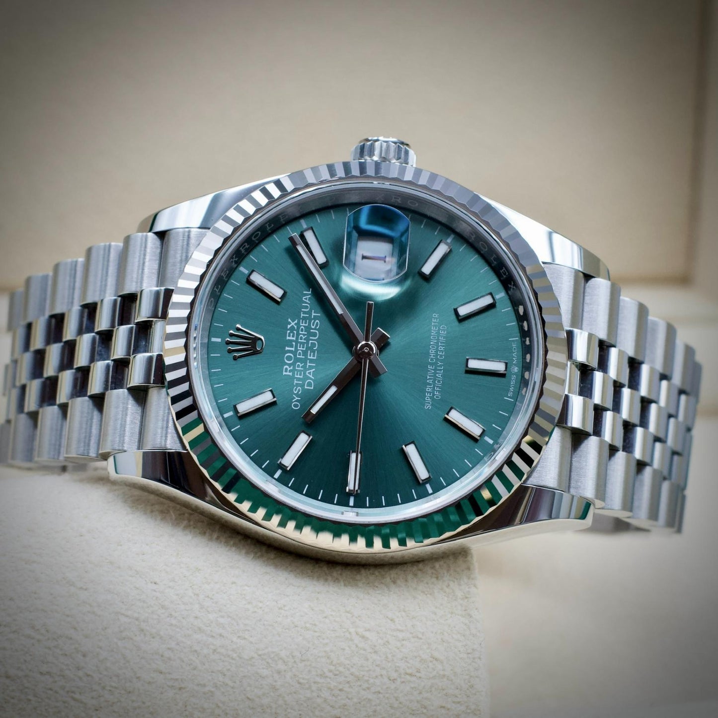 Rolex Datejust 36 126234 Mint Green Dial White Gold Bezel Jubilee 2024