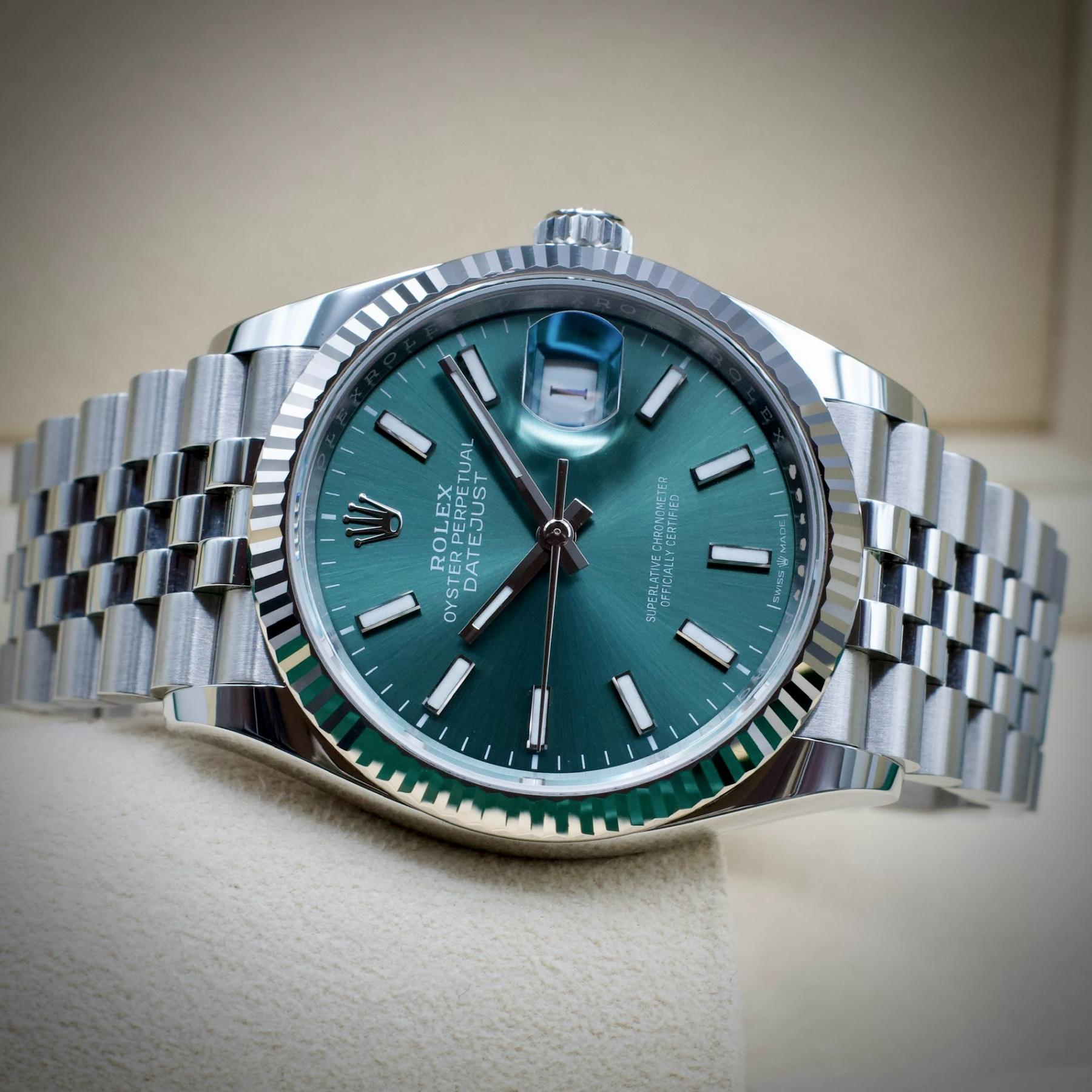 Rolex Datejust 36 126234 Mint Green Dial White Gold Bezel Jubilee 2024