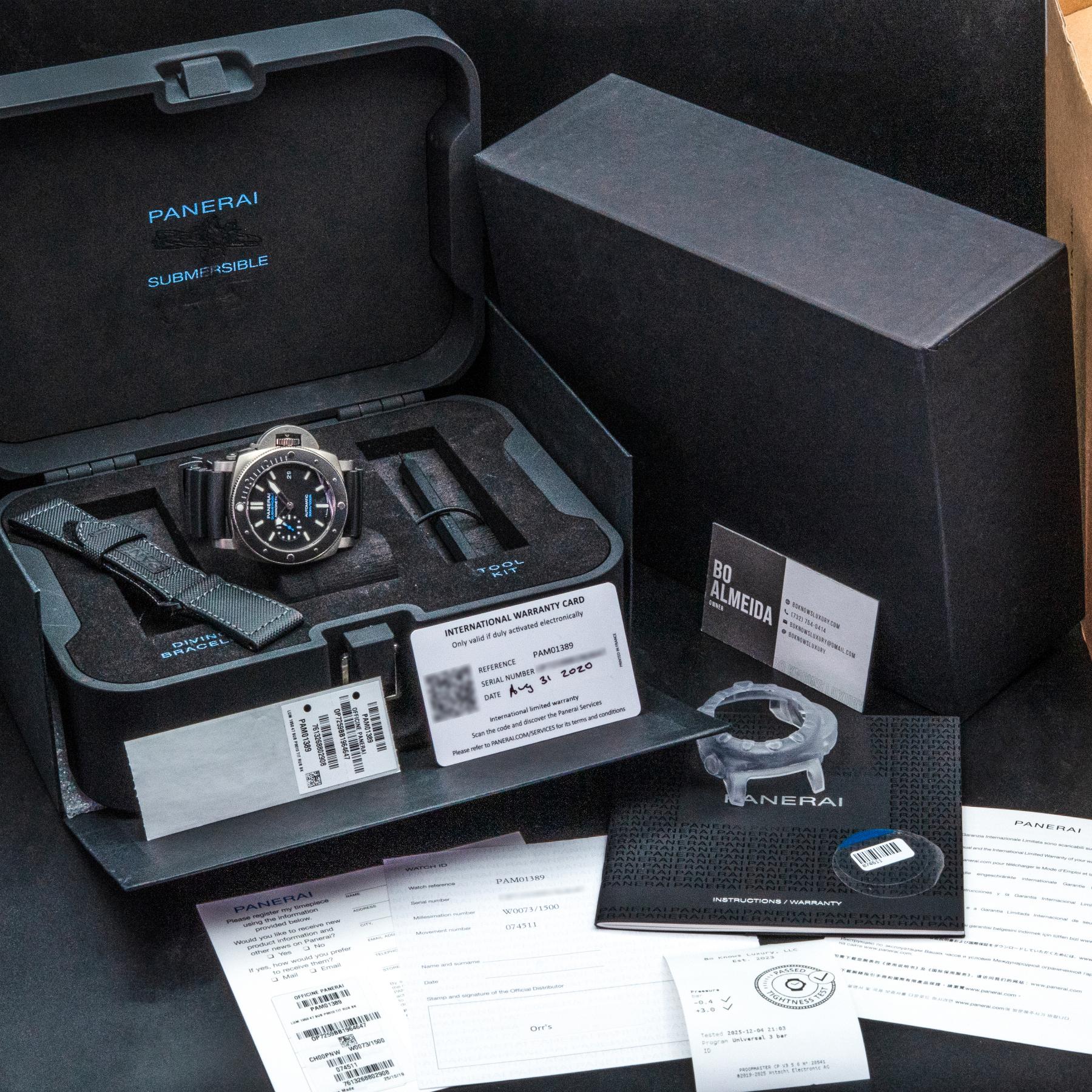 Panerai PAM01389 Luminor Submersible 1950 Amagnetic Titanium 47mm Box Papers