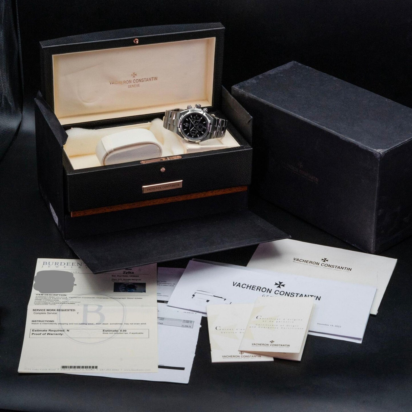 Vacheron Constantin Overseas Chronograph 49150 42mm Steel Black Dial Box Papers