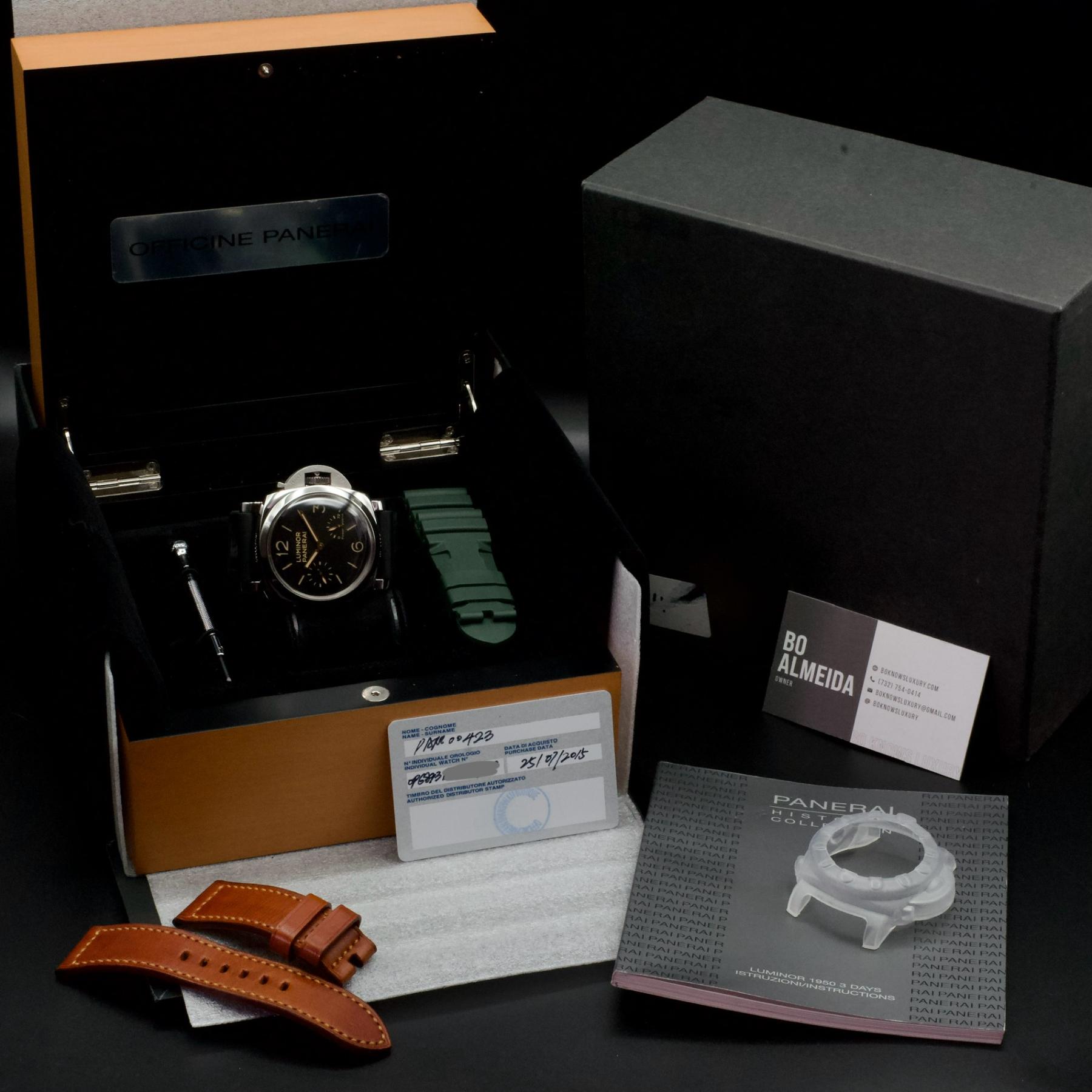 Panerai PAM00423 Luminor 1950 Power Reserve 47mm Steel Black Dial Box Papers