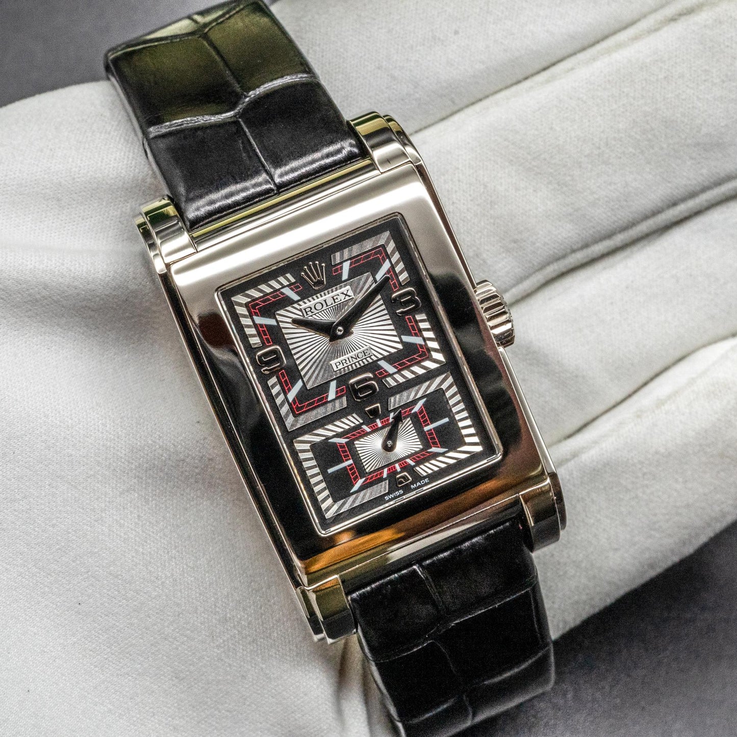 Rolex Cellini Prince 5443/9 18K White Gold Black Guilloche Dial Box Papers 2017