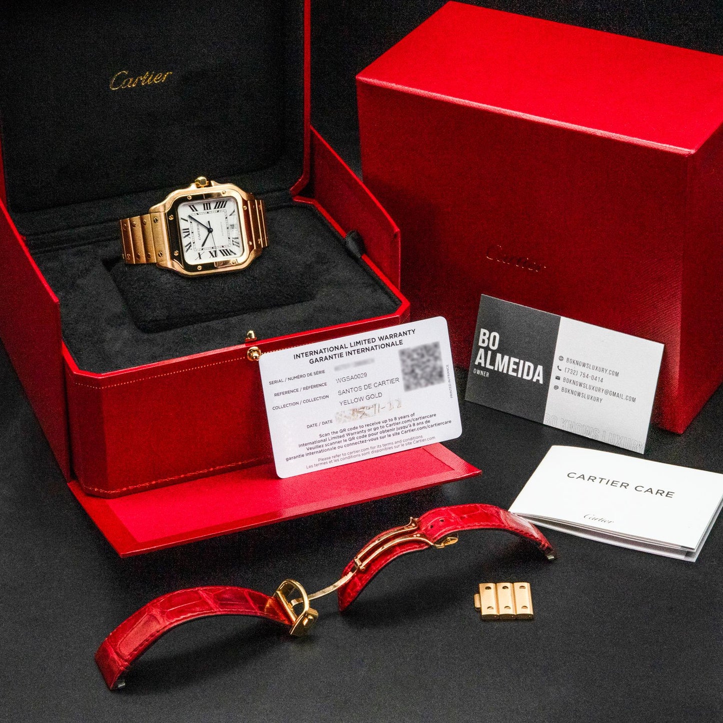 Cartier Santos de Cartier Large WGSA0029 39.8mm Yellow Gold box and papers