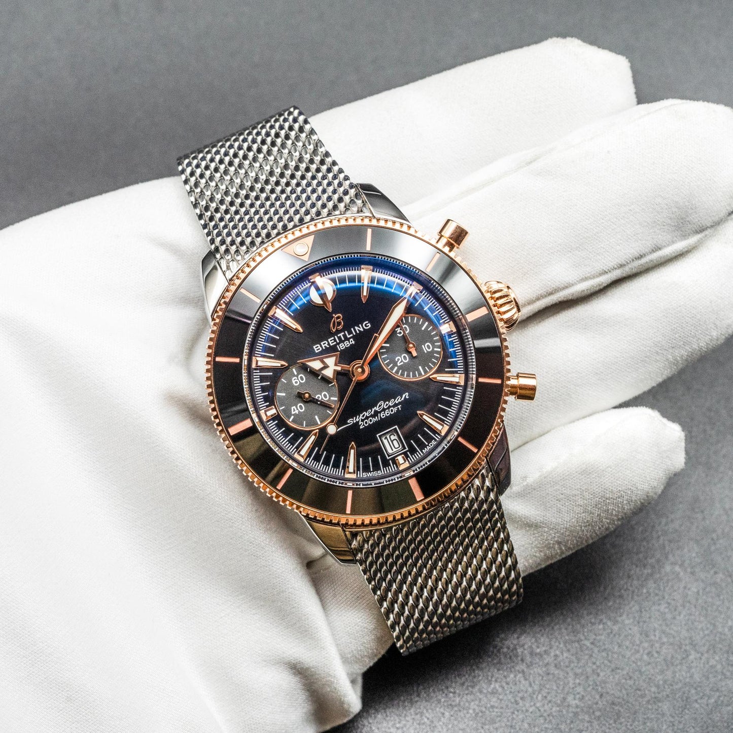 Breitling Superocean Heritage B01 Chronograph 42mm Steel Black Mesh Papers