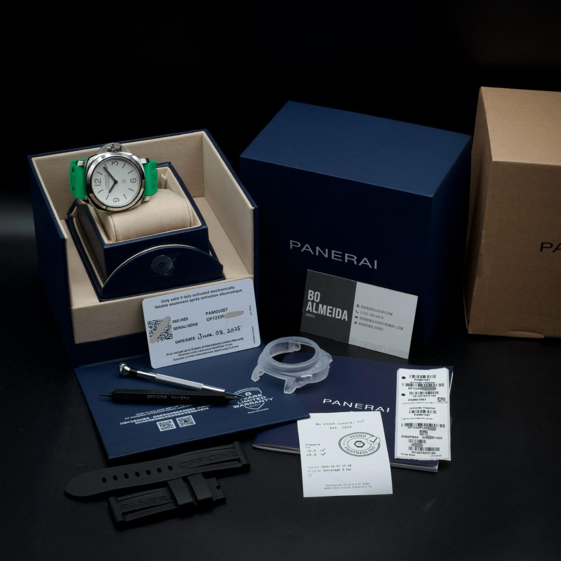 Panerai PAM01087 Luminor Base Logo 44mm Steel White Dial Full Set 2025