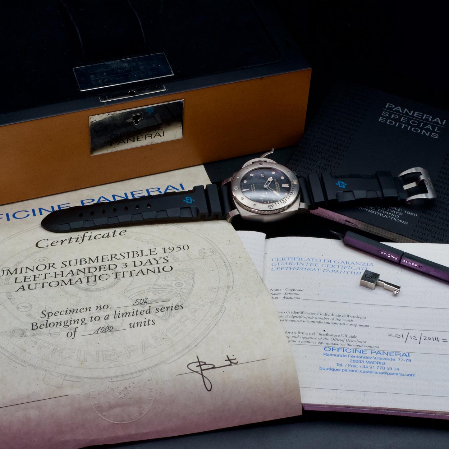Panerai Luminor Submersible PAM00569 47mm Titanium Black Dial Box Papers 2014