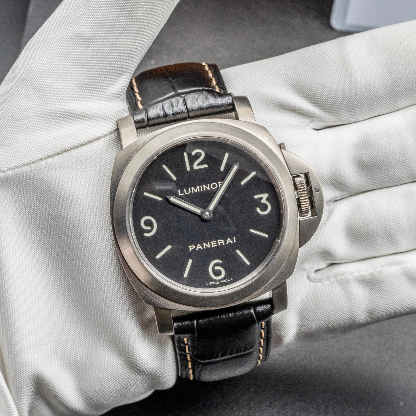 Panerai Luminor Base PAM00176 Titanium 44mm Black Sandwich Dial Box Papers 2016