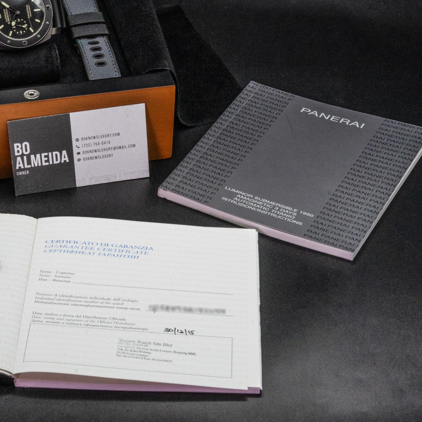 Panerai Luminor Submersible PAM00389 47mm Titanium Black Dial Box Papers 2015