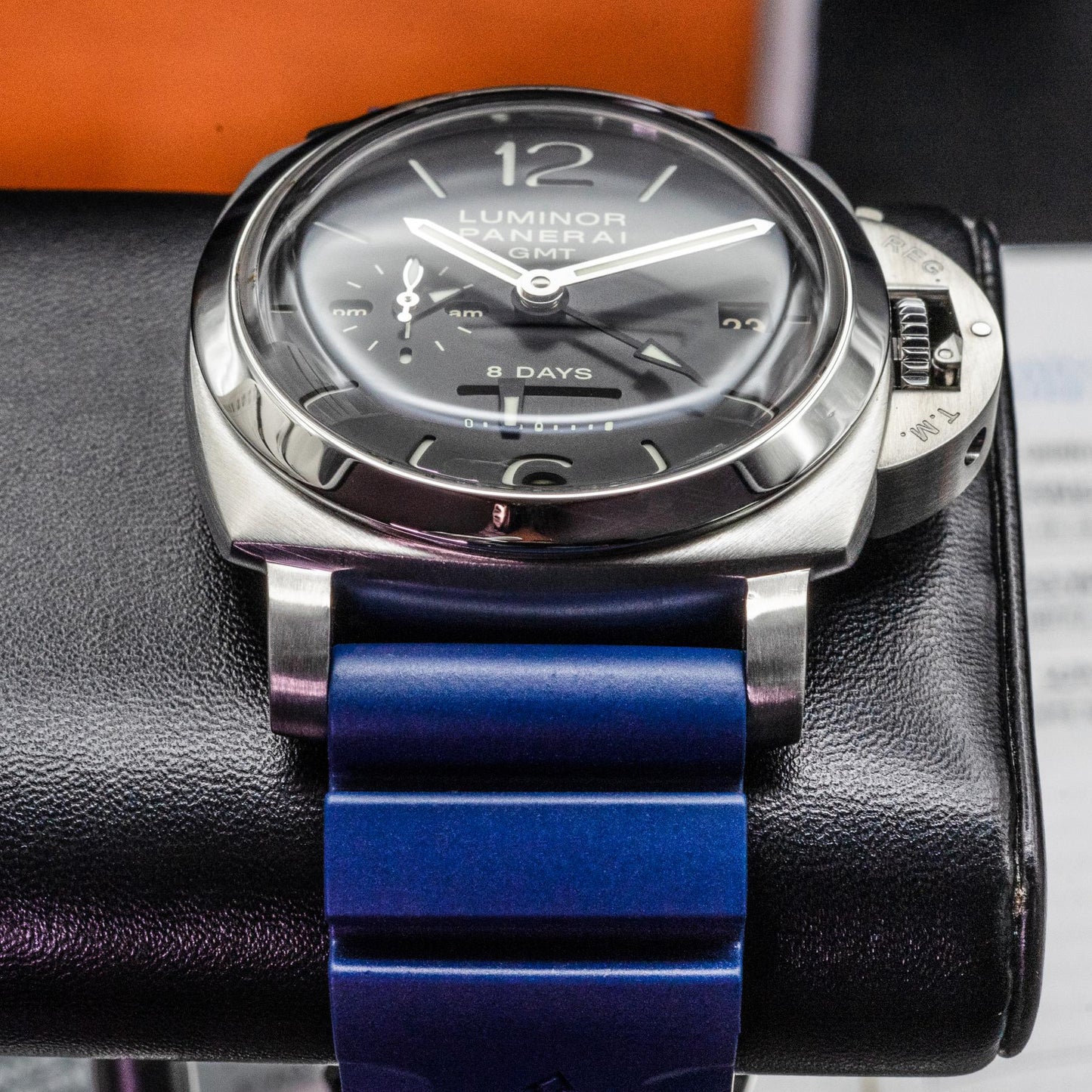 Panerai Luminor 1950 8 Days GMT PAM00233 44mm Steel Black Dial Box Papers 2014