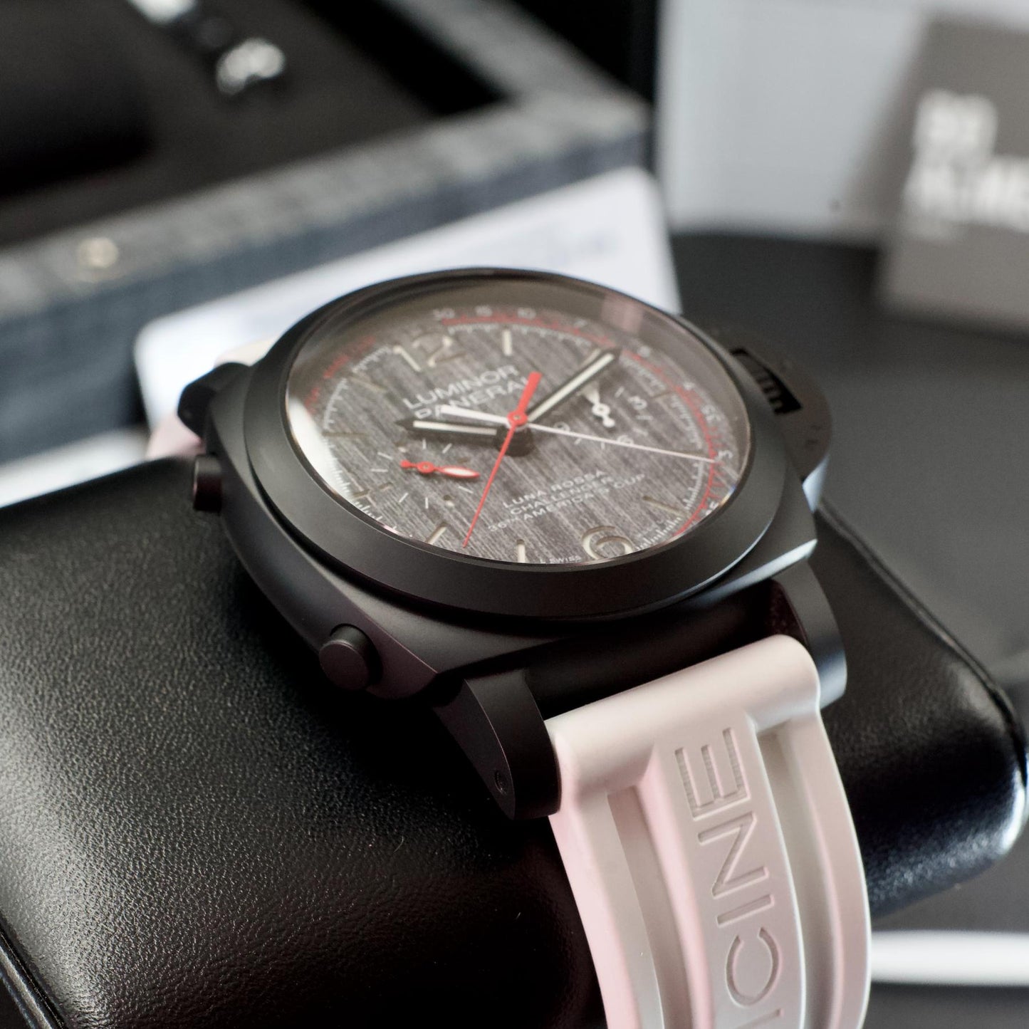 Panerai Luminor 1950 Luna Rossa Grey Dial PAM01037 bottom left with white strap