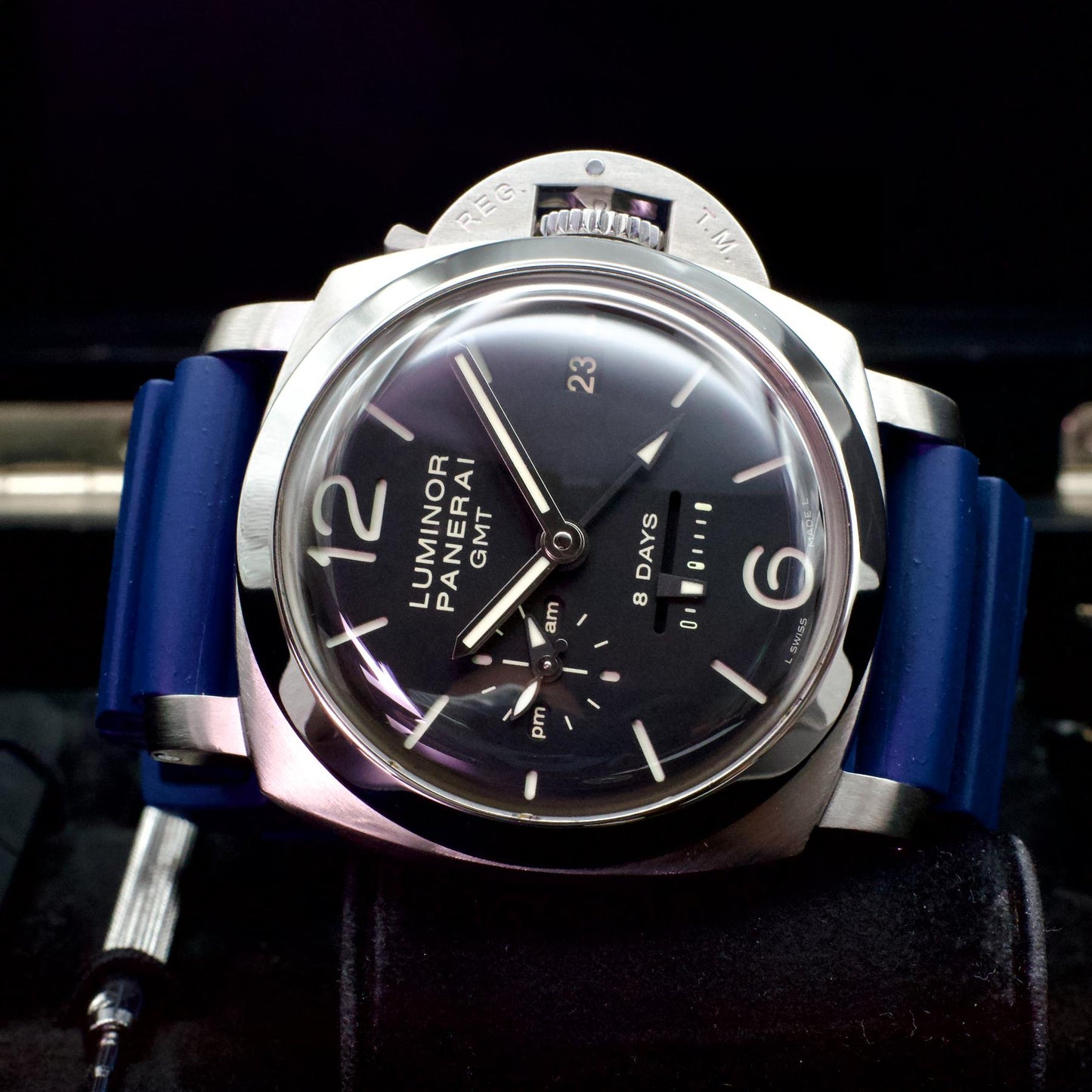 Panerai Luminor 1950 8 Days GMT PAM00233 44mm Steel Black Dial Box Papers 2014