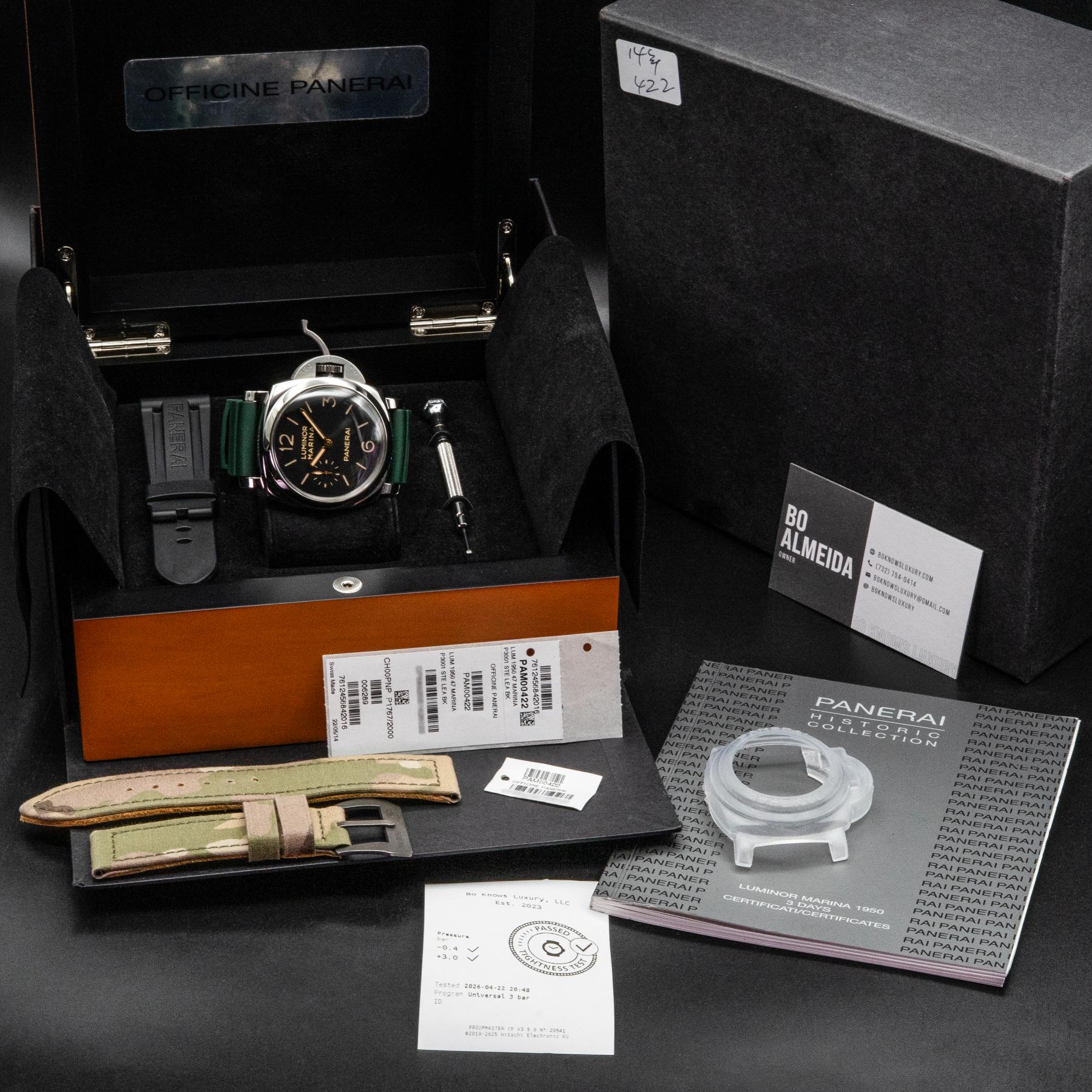 Panerai Luminor Marina 1950 3 Days PAM00422 47mm Steel Black Dial Papers 2014