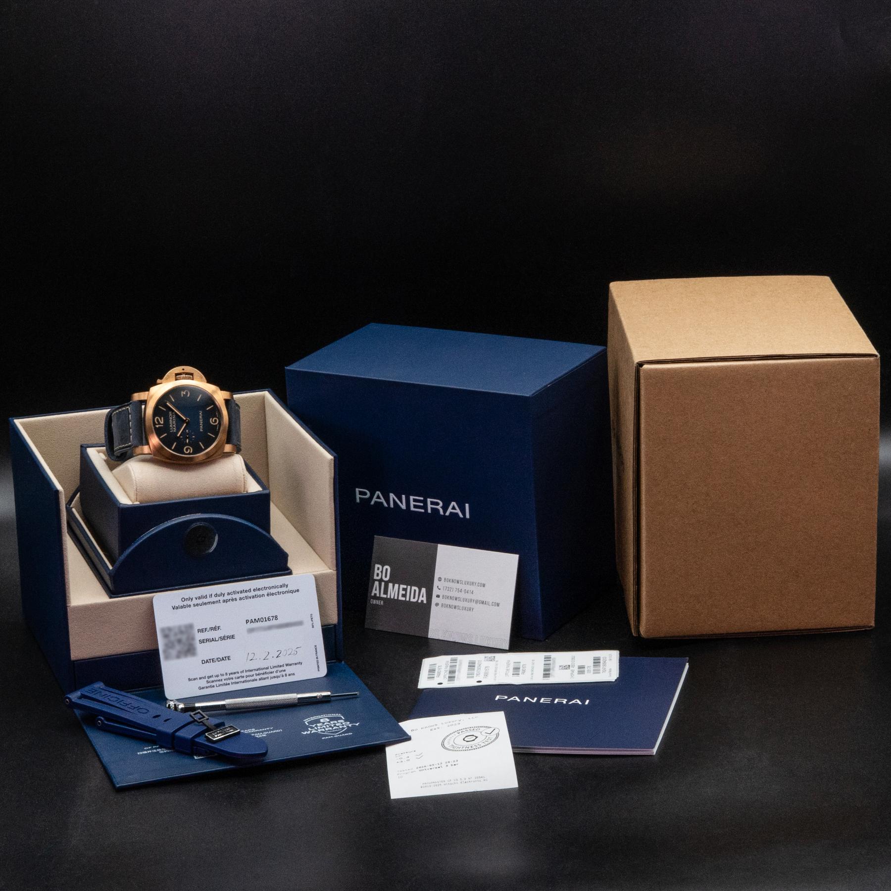 Panerai Luminor Marina Bronzo PAM01678 44mm Blue Sandwich Dial Box Papers 2025