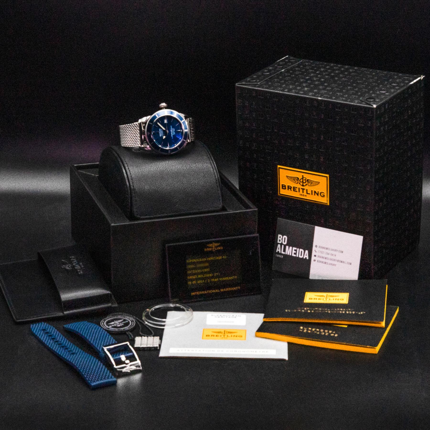Breitling Superocean Heritage 42 A1732116 Blue Dia box and content