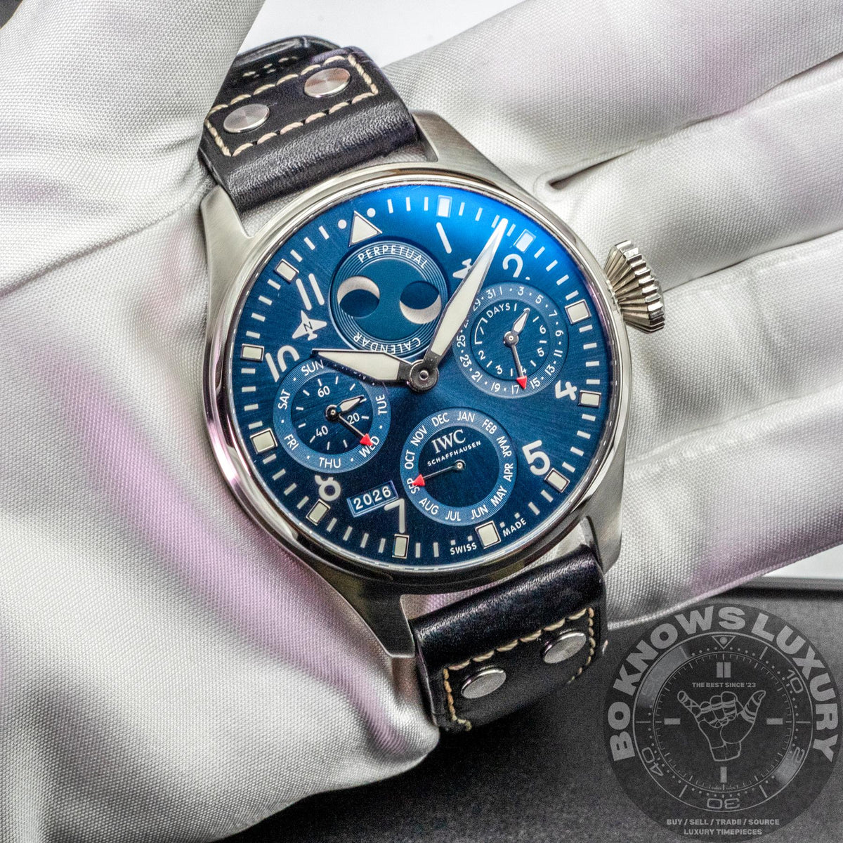 IWC Big Pilot Perpetual Calendar IW503605 46mm Steel Blue Dial Box Papers 2023