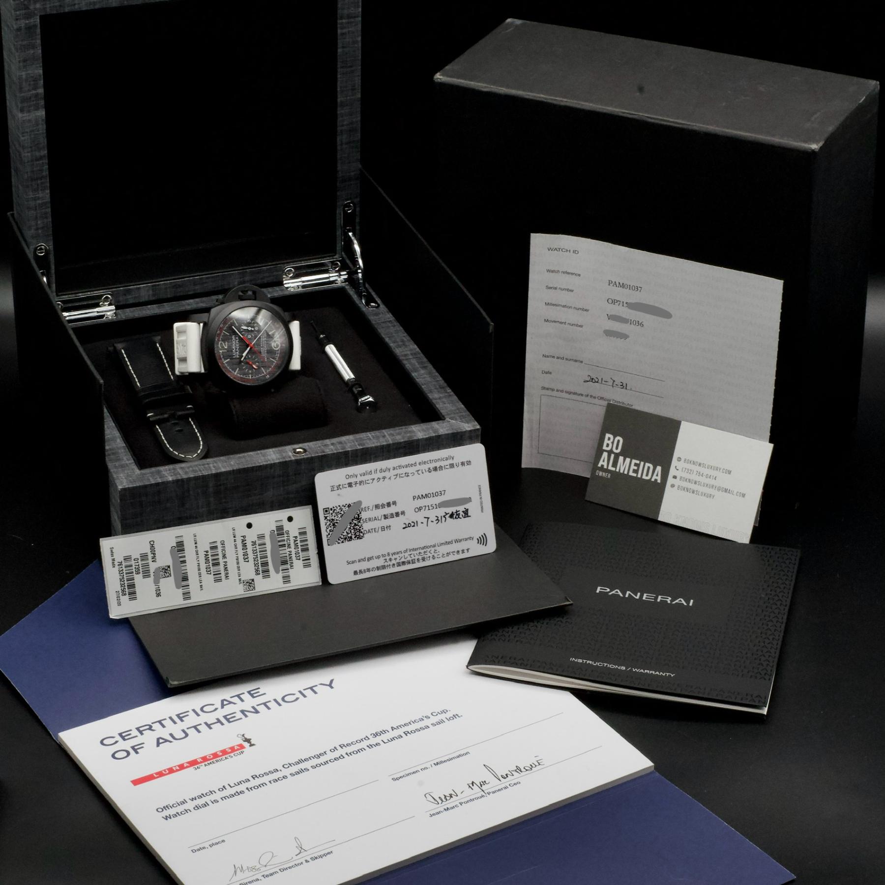 Panerai Luminor 1950 Flyback Chronograph Luna Rossa Grey Dial 44 PAM01037 B & P