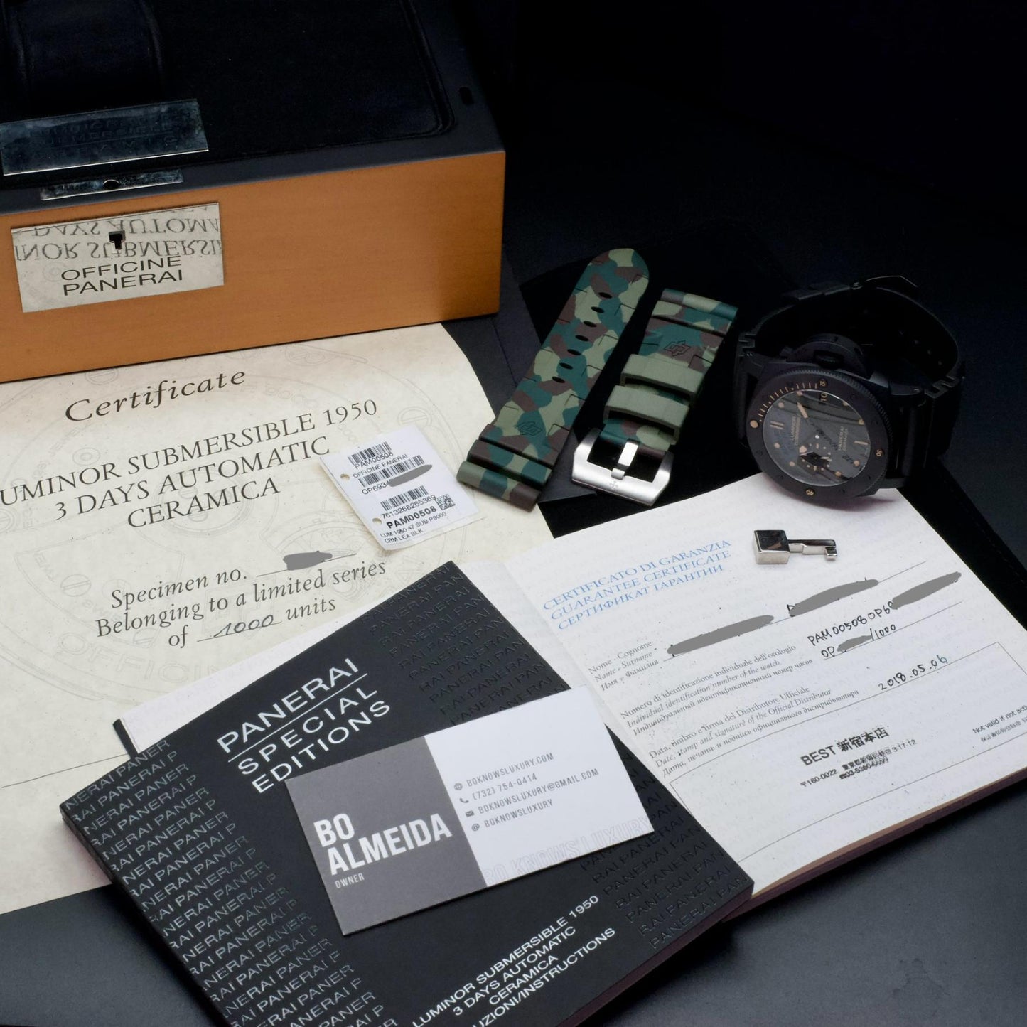 Panerai PAM00508 Submersible Ceramica 47mm Black Ceramic Camo Ltd 1000 B&P