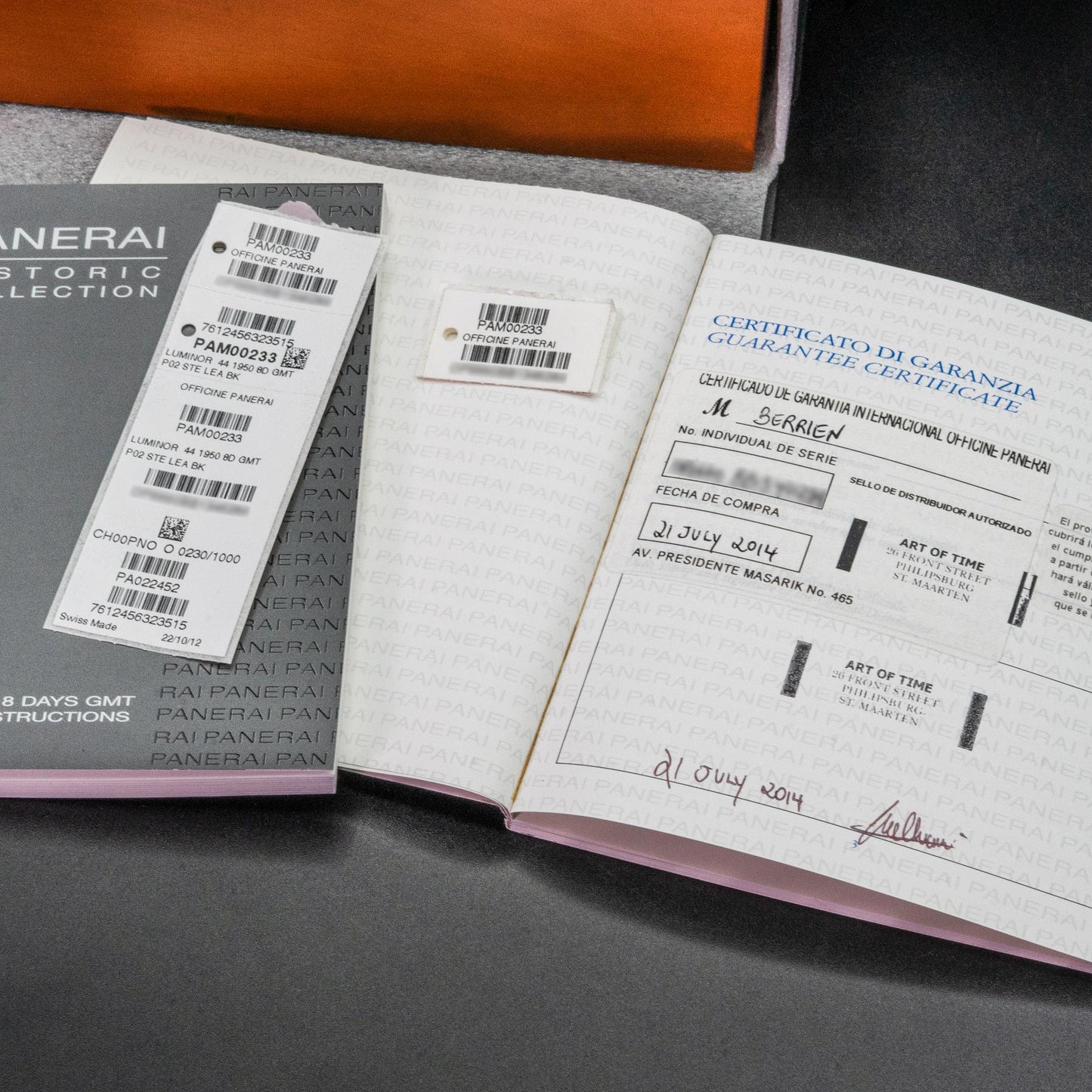 Panerai Luminor 1950 8 Days GMT PAM00233 44mm Steel Black Dial Box Papers 2014