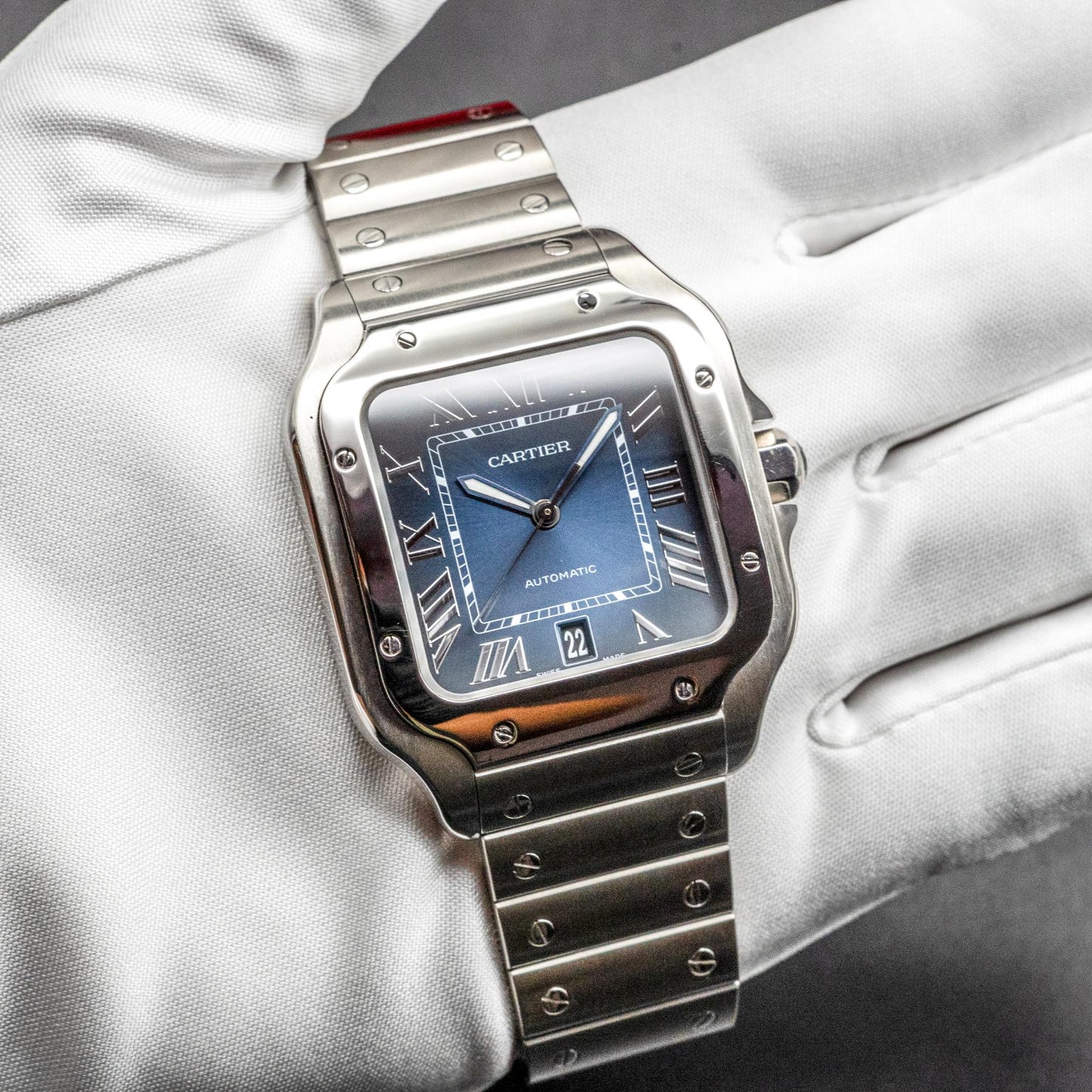 Cartier Santos De Cartier Large WSSA0030 Steel Blue Dial Box Papers 2021