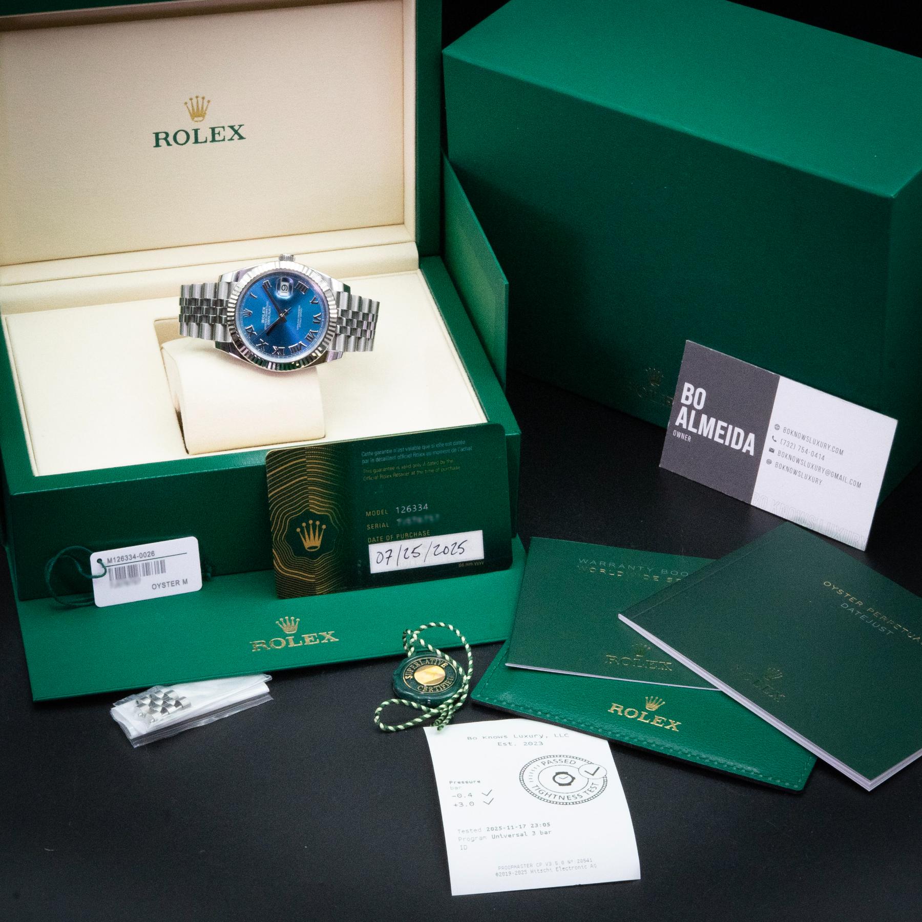 Rolex Datejust 41 126334 Steel White Gold Azzurro Blue Roman Jubilee 2025