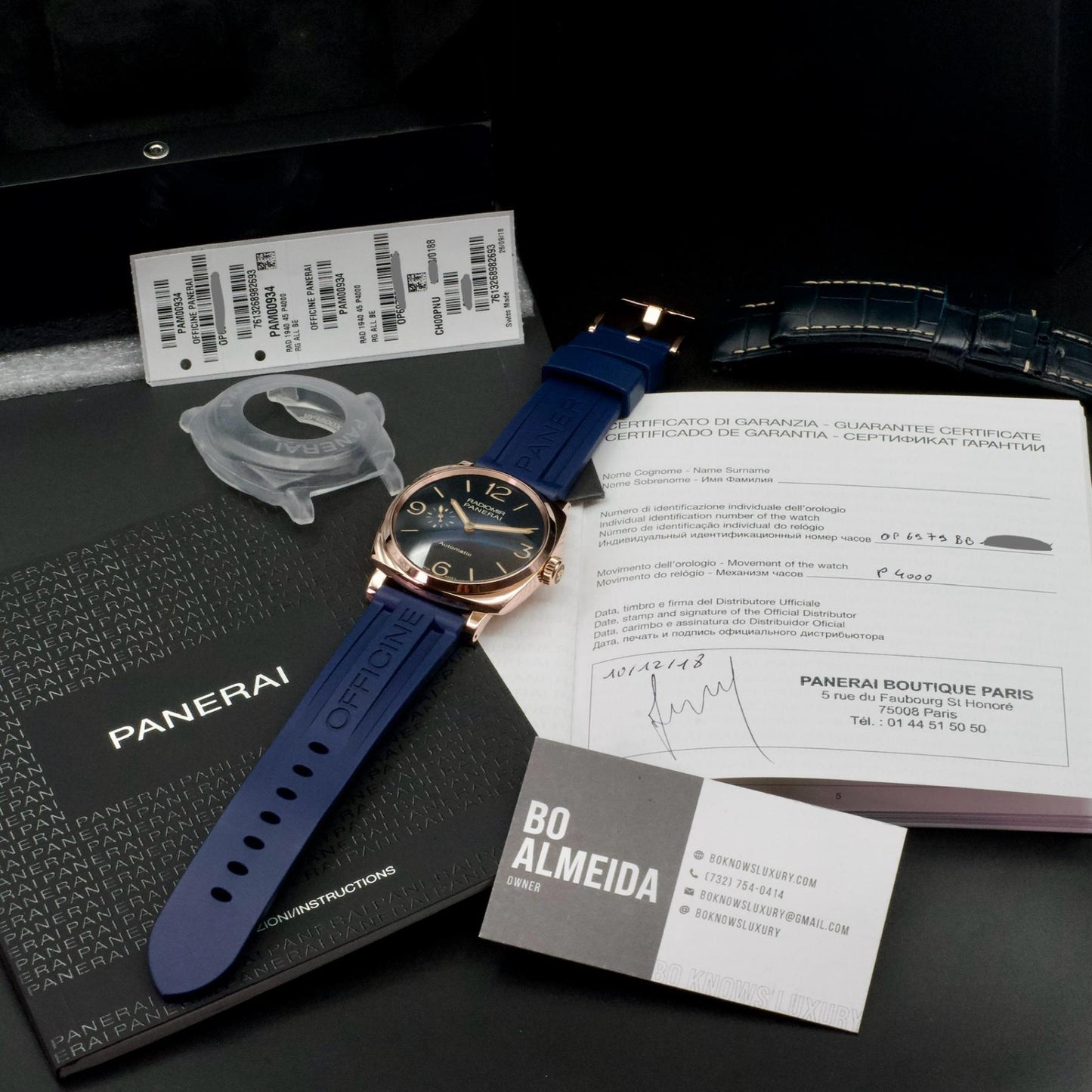 Panerai PAM00934 Radiomir 1940 3 Days Automatic Micro Rotor Gold Blue Limited BP