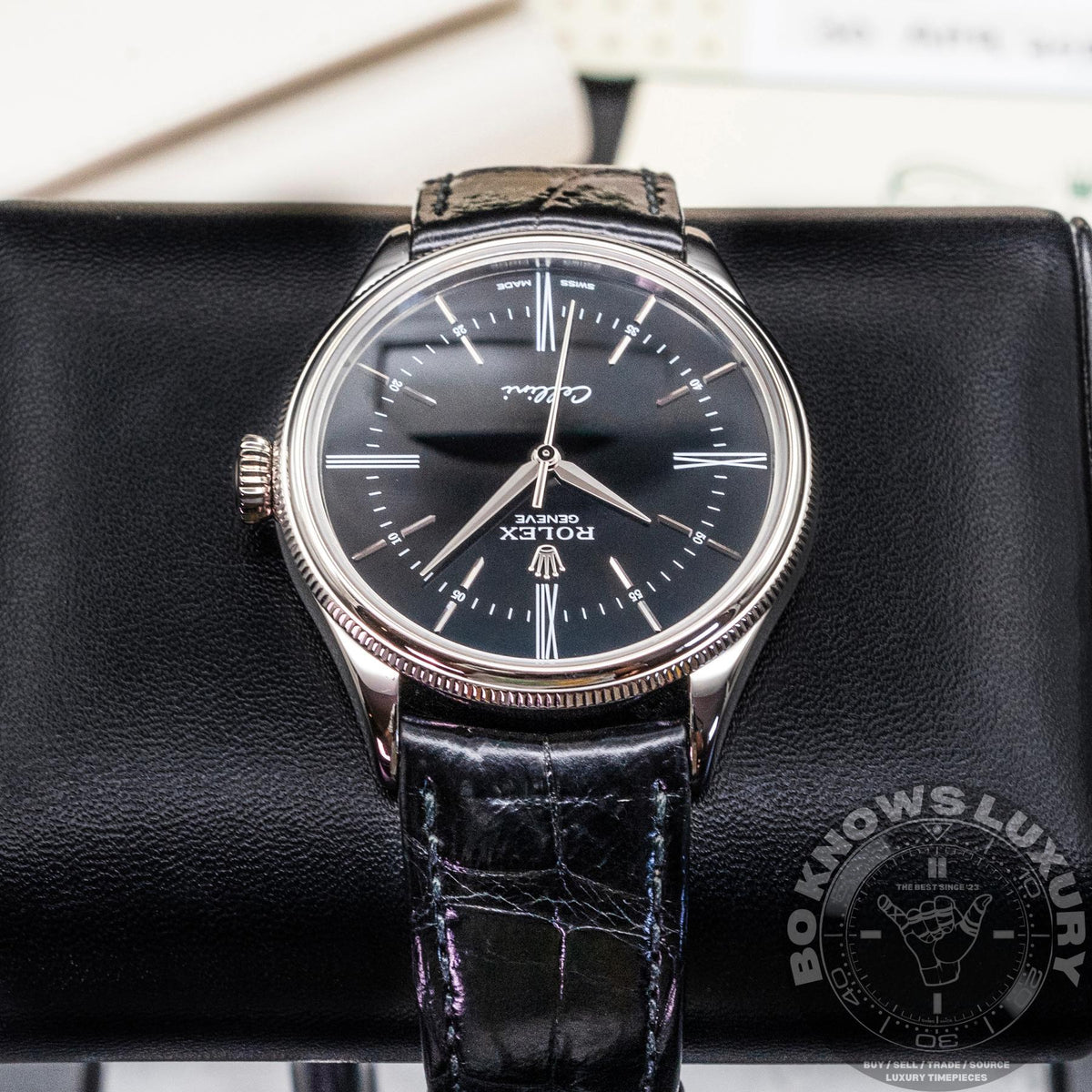 Rolex Cellini Time 50509 39mm 18K White Gold Black Roman Dial Box Papers CPO