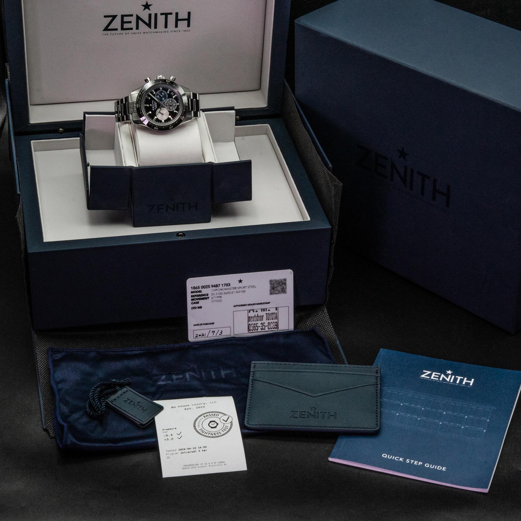 Zenith Chronomaster Sport 41mm El Primero Black Dial Box Papers 2021