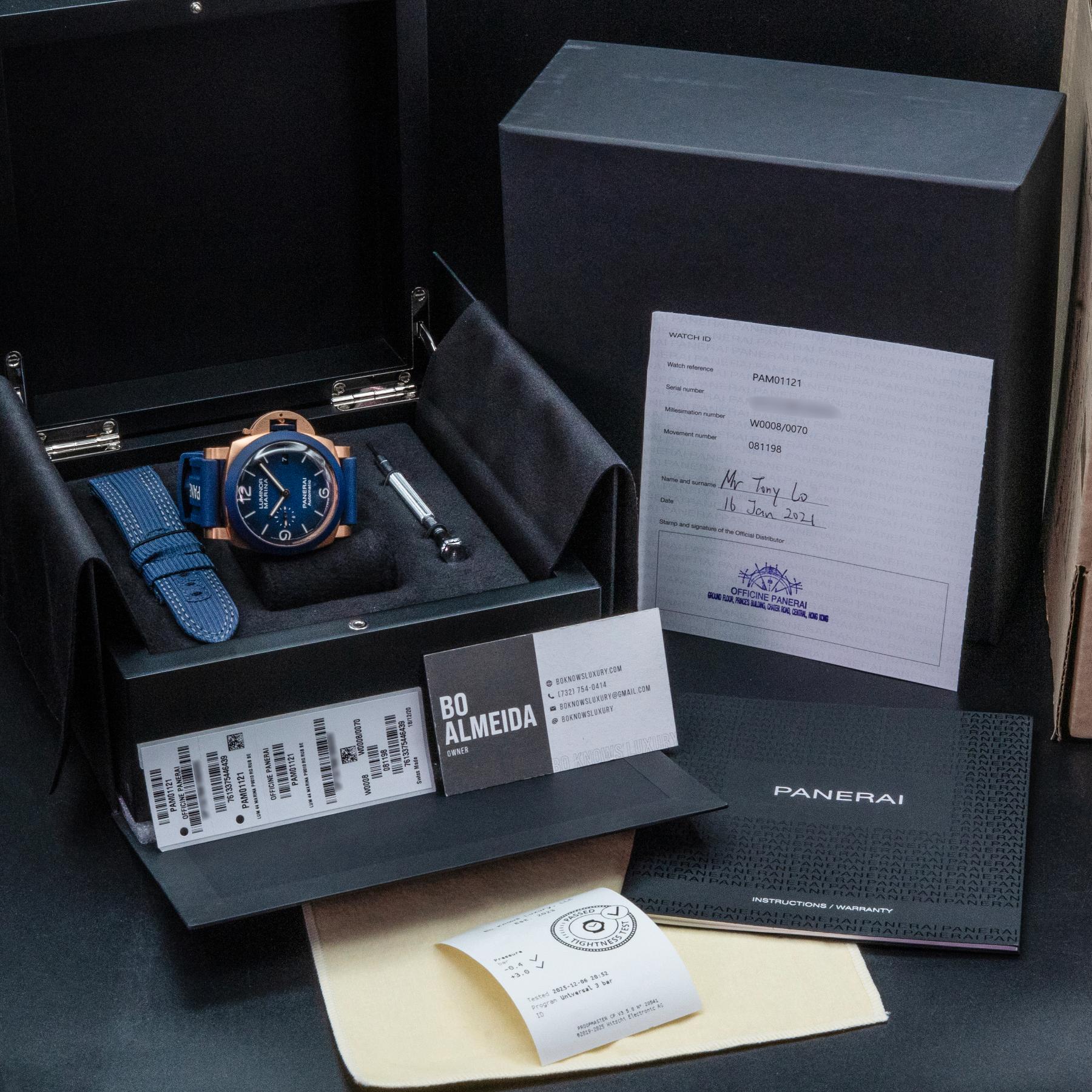 Panerai PAM01121 Luminor Marina Goldtech Guillaume Nery Blue 44mm Ltd 70