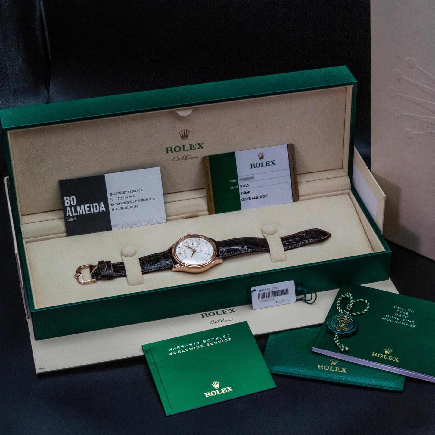 Rolex Cellini Date 50515 39mm Everose Gold Silver Guilloche Dial Box Papers 2018