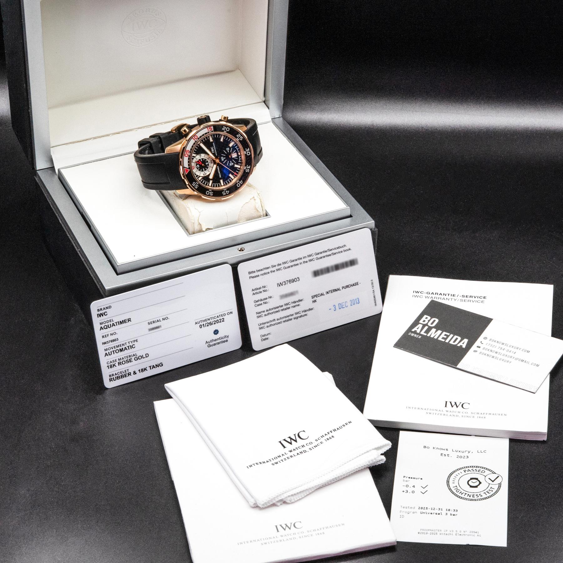 IWC Aquatimer IW376903 Flyback Chronograph 44mm 18K Rose Gold Box Papers